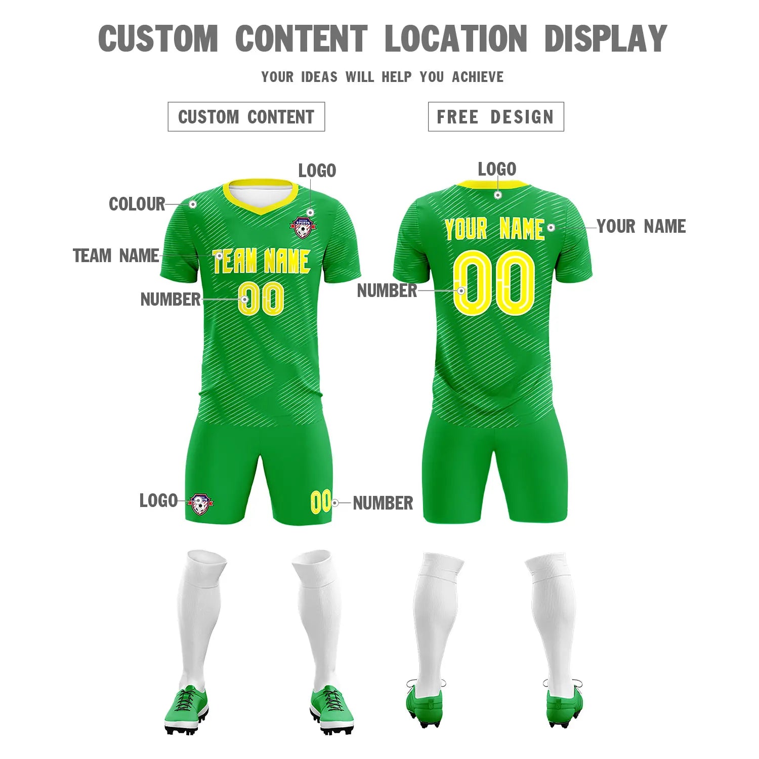 Custom Kelly Green Yellow Training Uniform For Men Soccer Sets Jersey