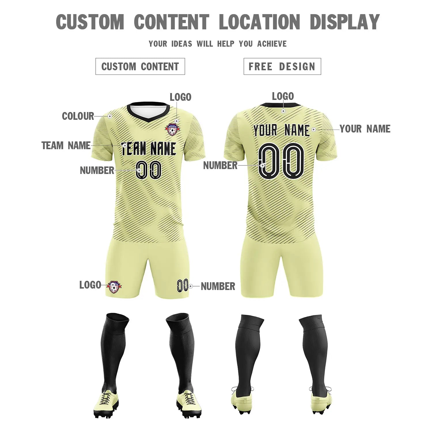 Custom Cream Black Training Uniform For Men Soccer Sets Jersey