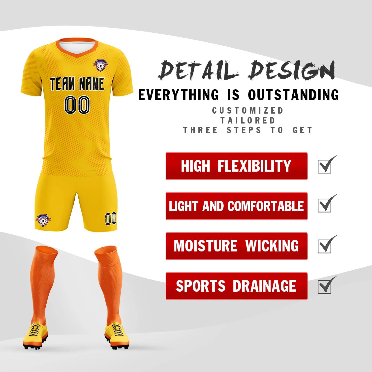 Custom Yellow Orange Training Uniform For Men Soccer Sets Jersey