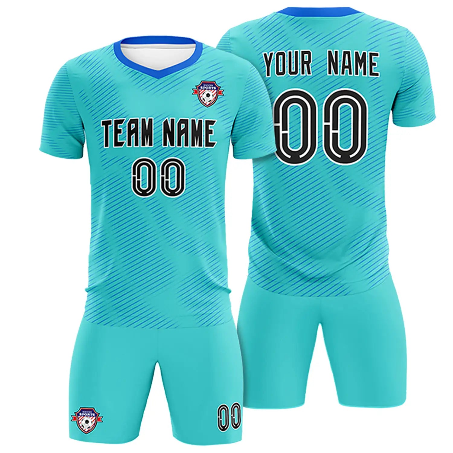 Custom Aqua Powder Blue Training Uniform For Men Soccer Sets Jersey