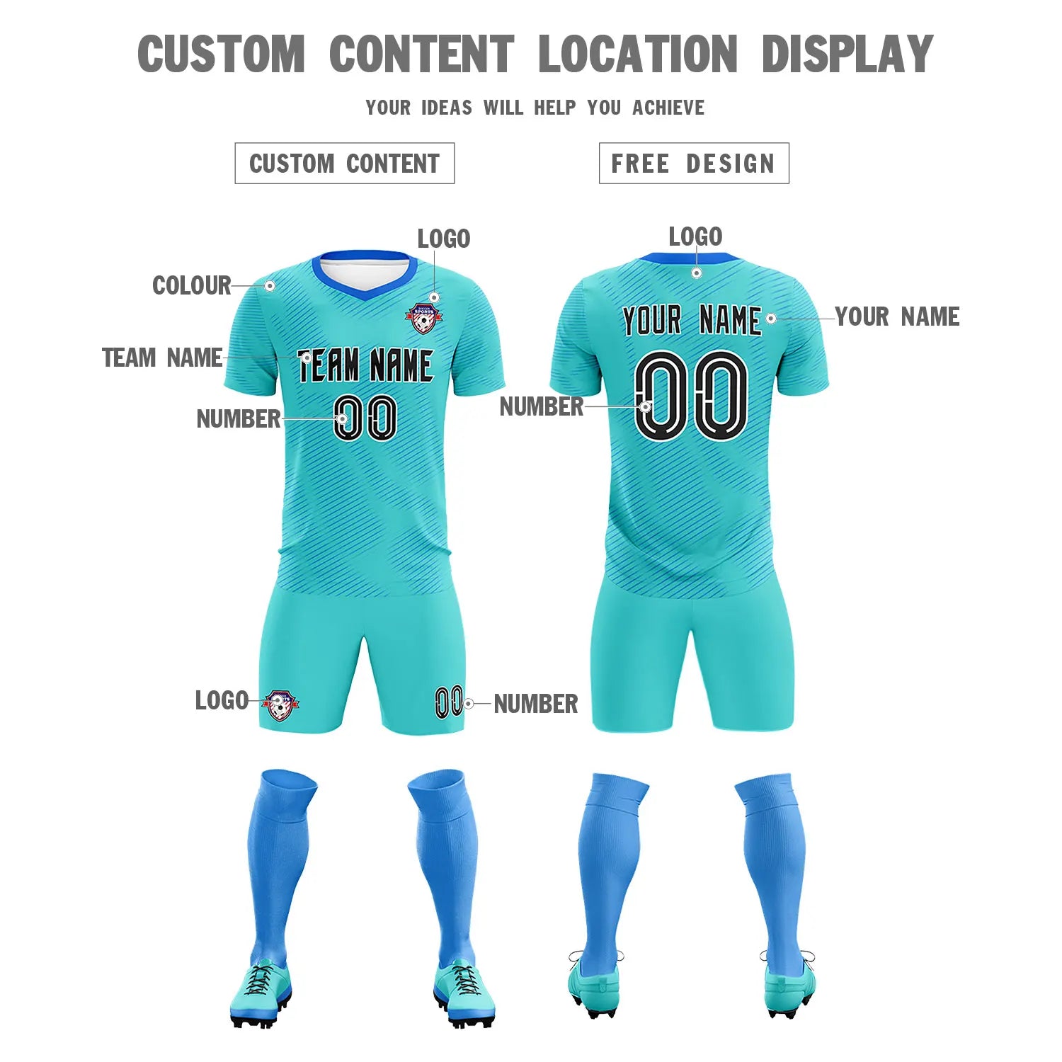 Custom Aqua Powder Blue Training Uniform For Men Soccer Sets Jersey