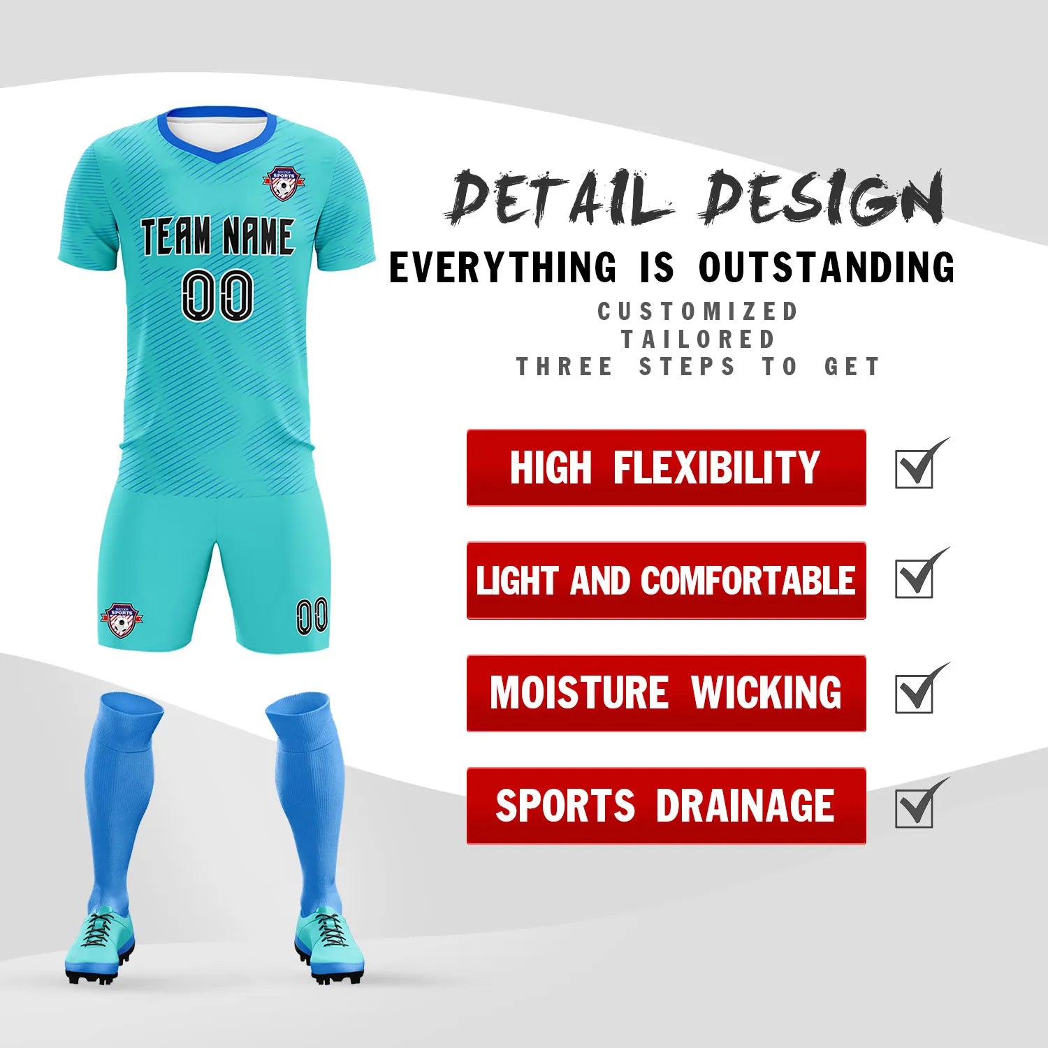 Custom Aqua Powder Blue Training Uniform For Men Soccer Sets Jersey