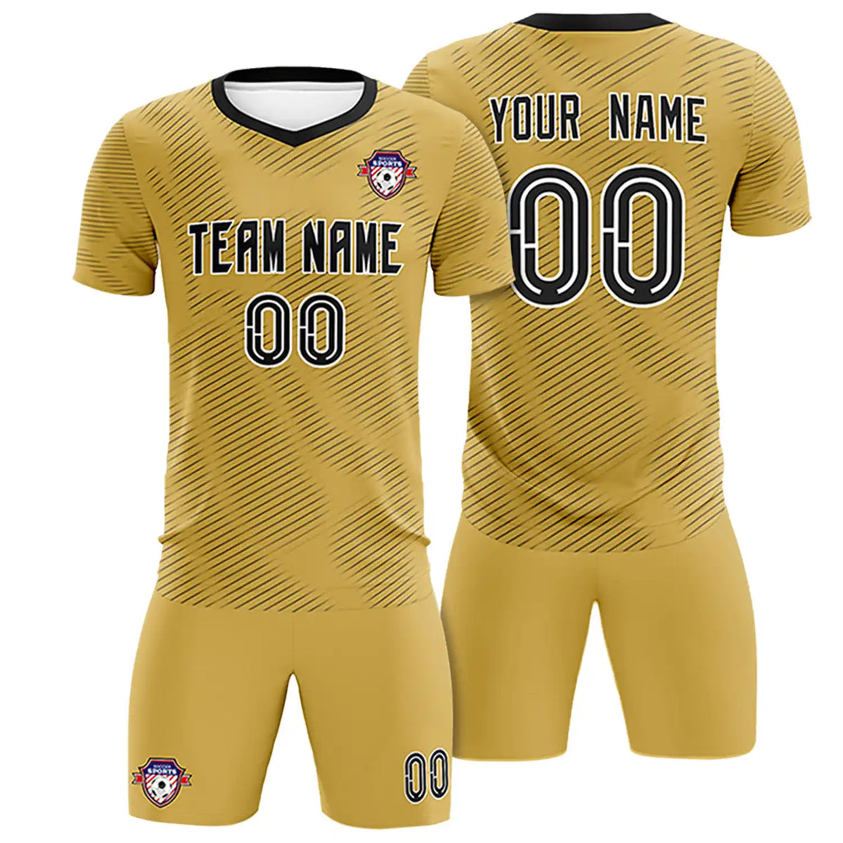 Custom Old Gold Black Training Uniform For Men Soccer Sets Jersey
