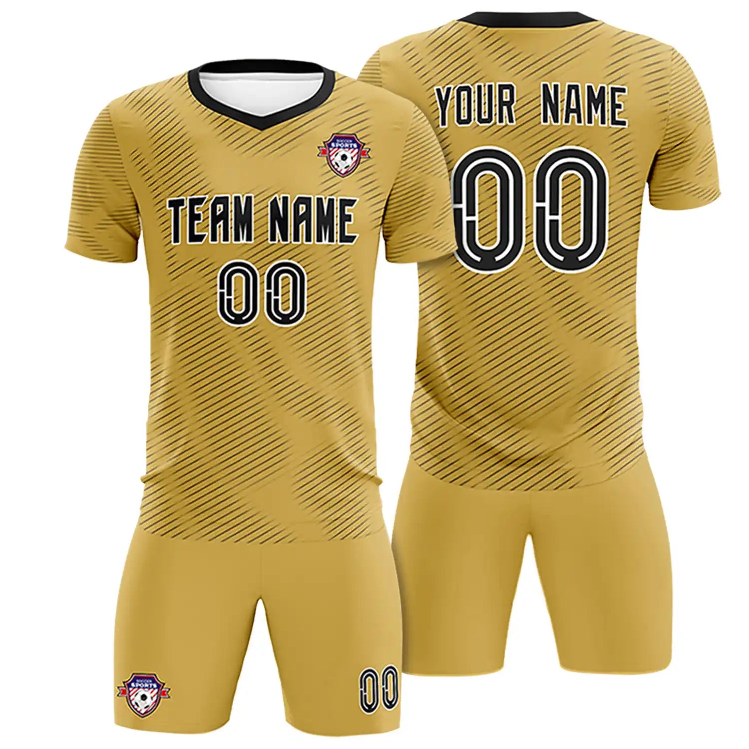 Custom Old Gold Black Training Uniform For Men Soccer Sets Jersey