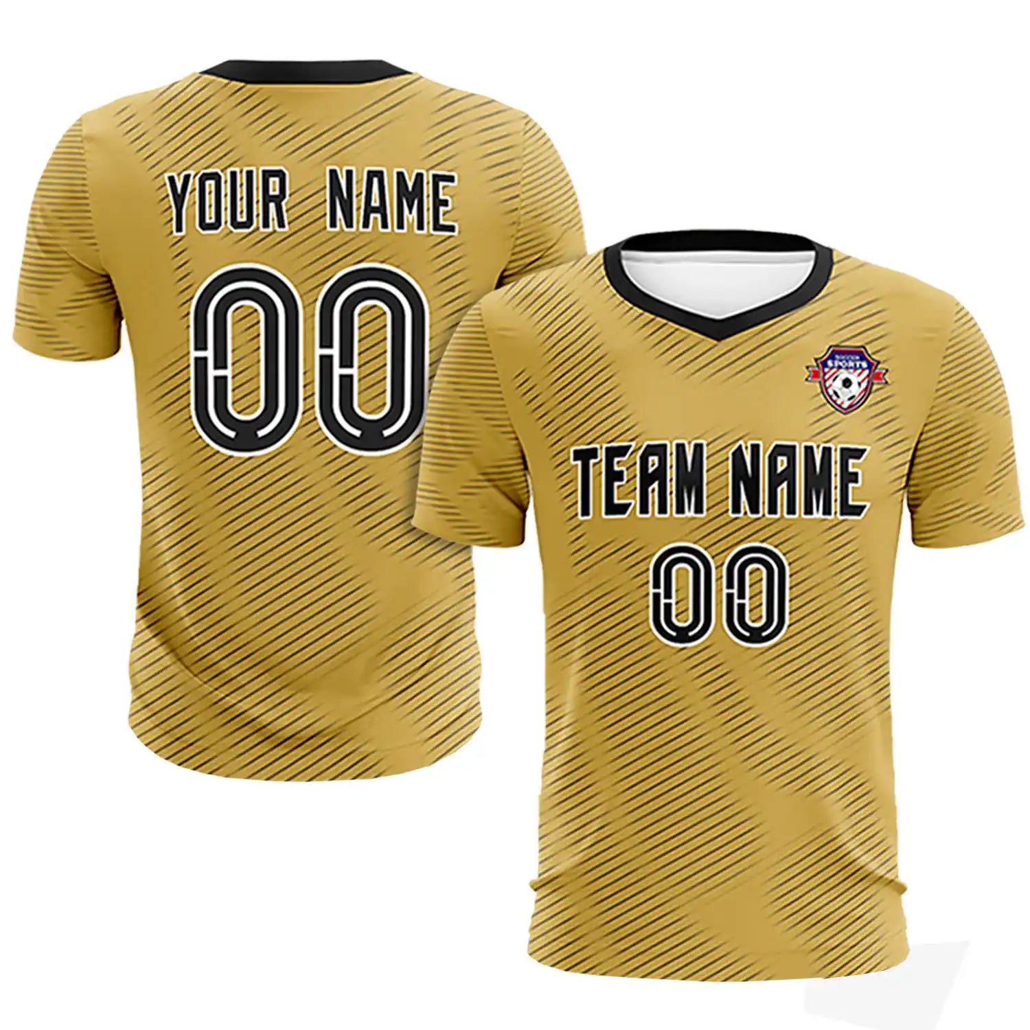 Custom Old Gold Black Training Uniform For Men Soccer Sets Jersey