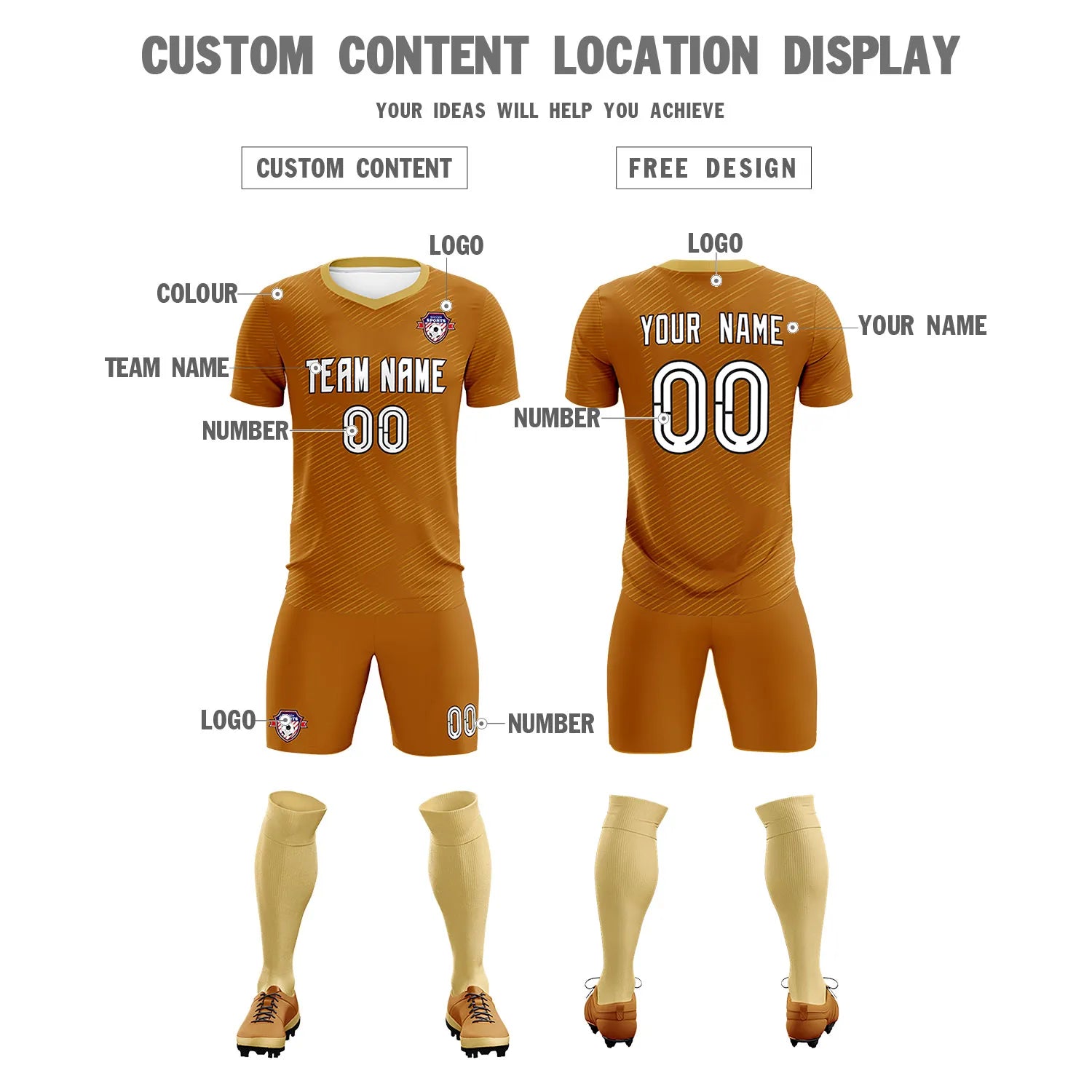 Custom Brown Khaki Training Uniform For Men Soccer Sets Jersey