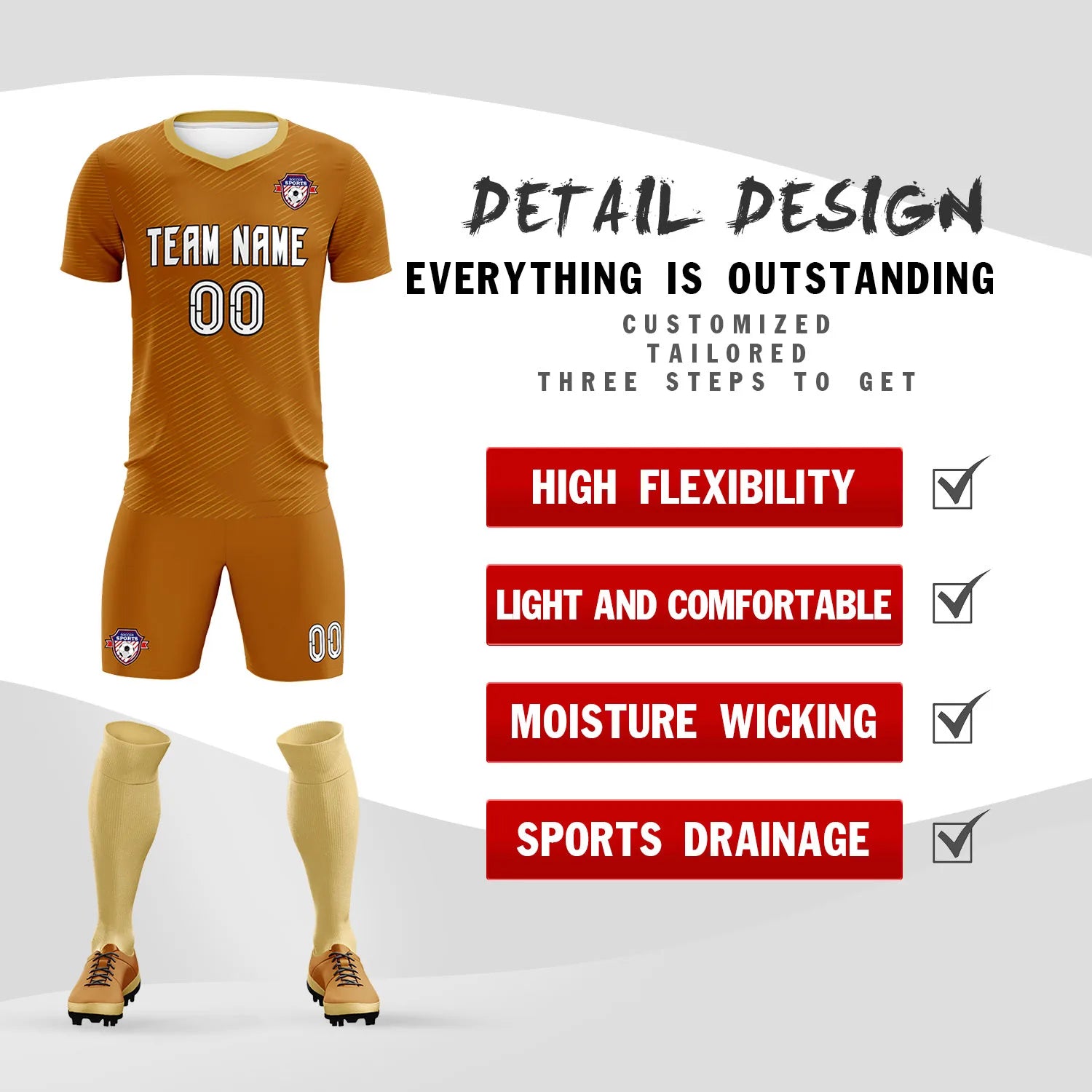 Custom Brown Khaki Training Uniform For Men Soccer Sets Jersey