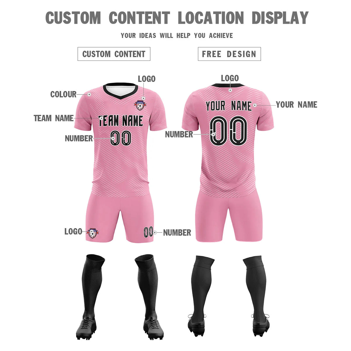 Custom Light Pink White Training Uniform For Men Soccer Sets Jersey