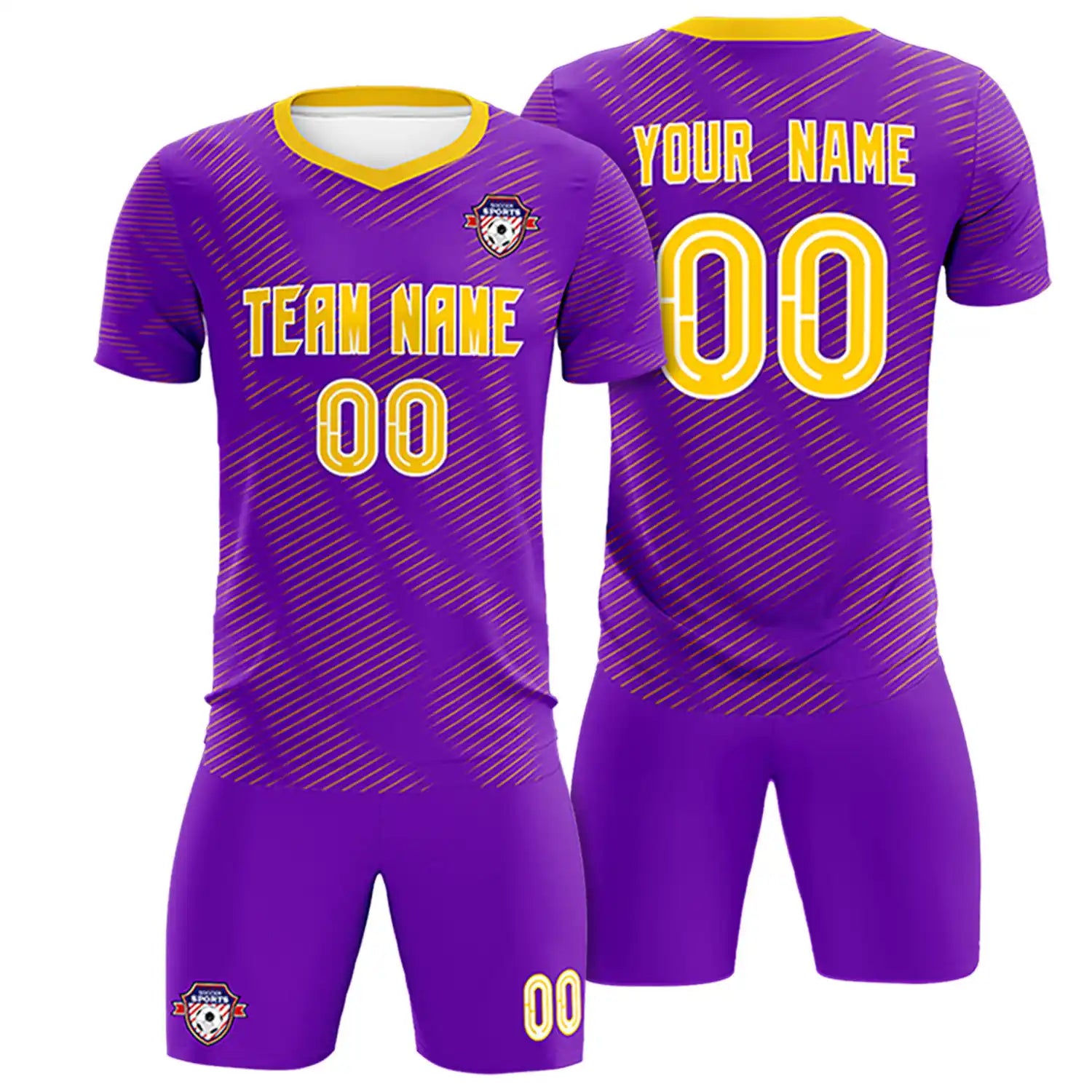 Custom Purple Yellow Training Uniform For Men Soccer Sets Jersey