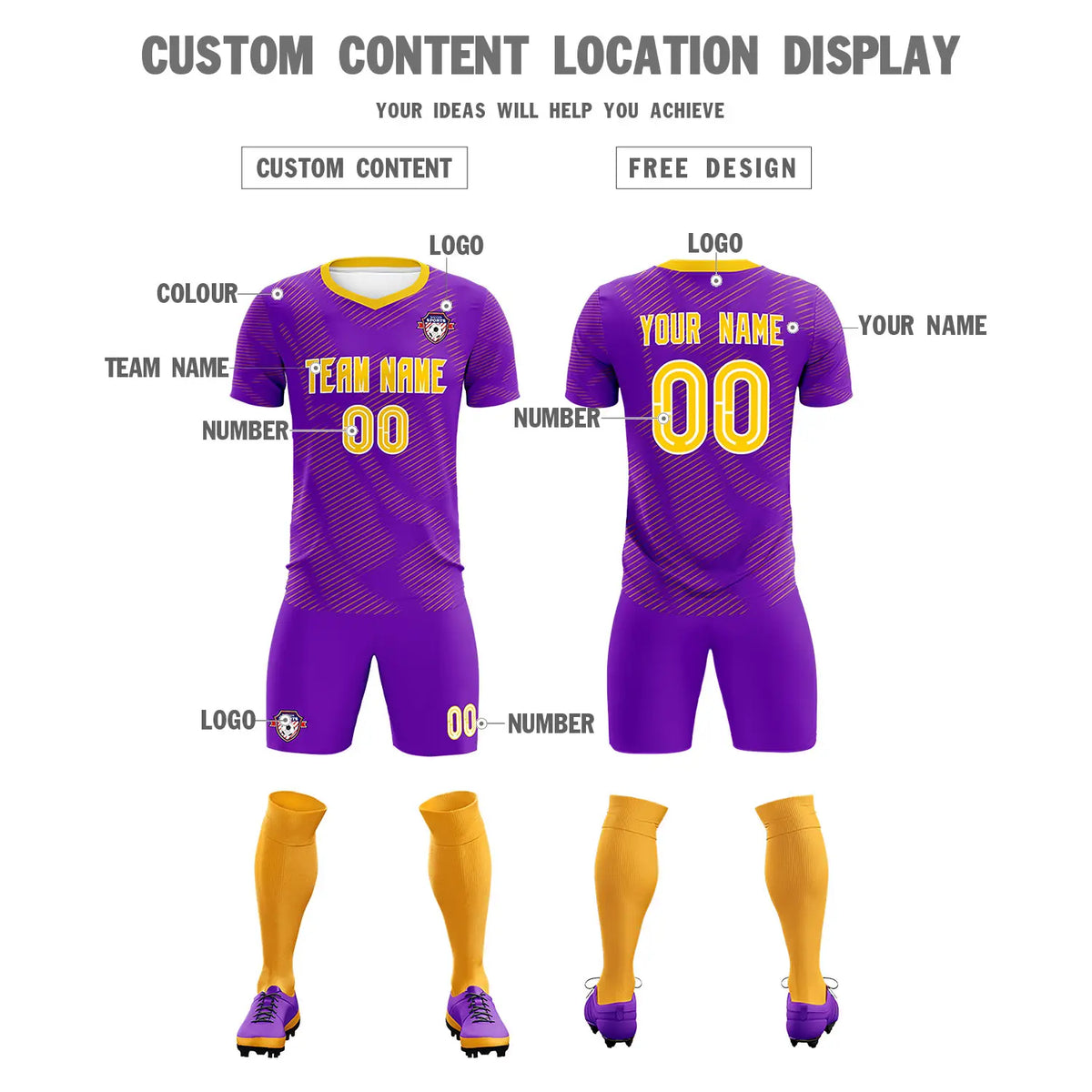 Custom Purple Yellow Training Uniform For Men Soccer Sets Jersey