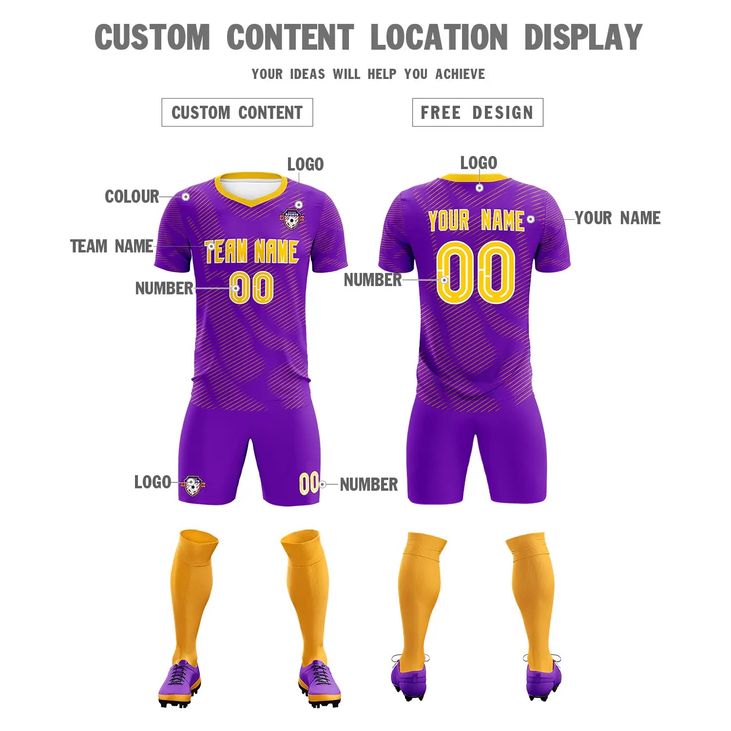 Custom Purple Yellow Training Uniform For Men Soccer Sets Jersey