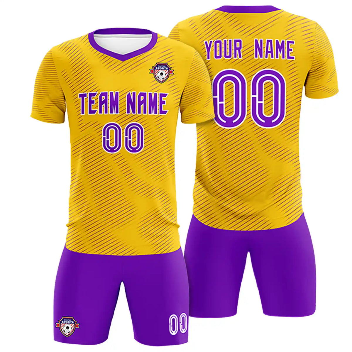 Custom Yellow Purple Training Uniform For Men Soccer Sets Jersey