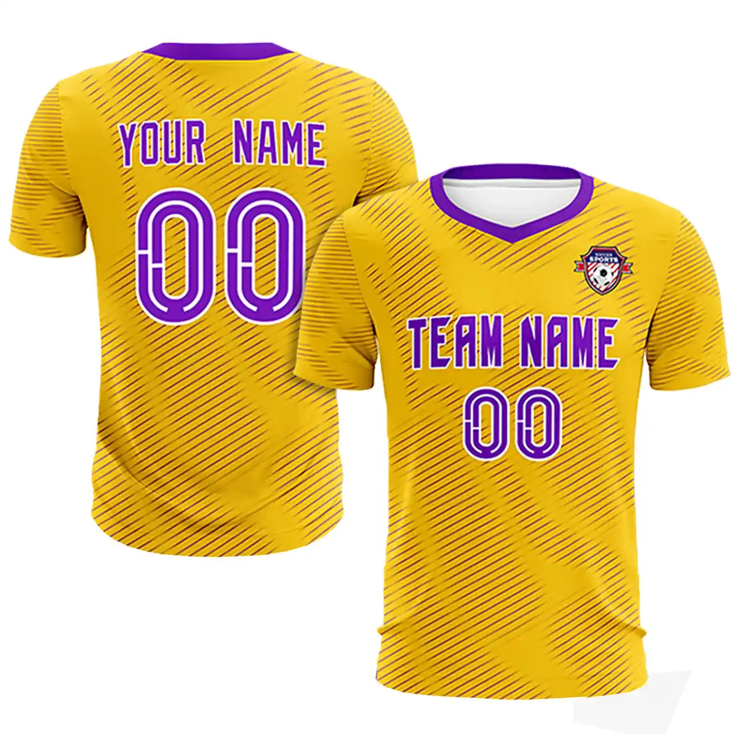 Custom Yellow Purple Training Uniform For Men Soccer Sets Jersey