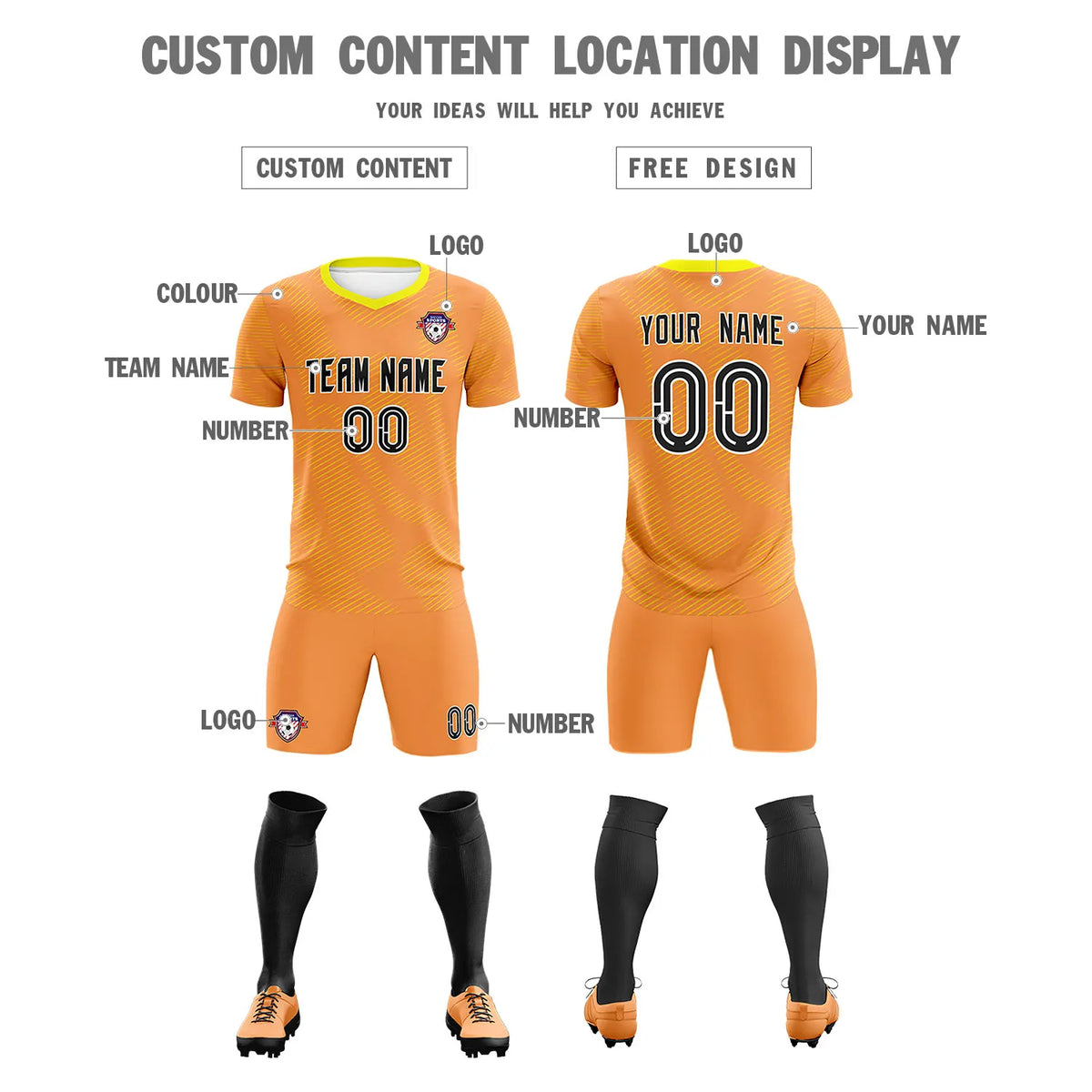 Custom Orange Yellow Training Uniform For Men Soccer Sets Jersey