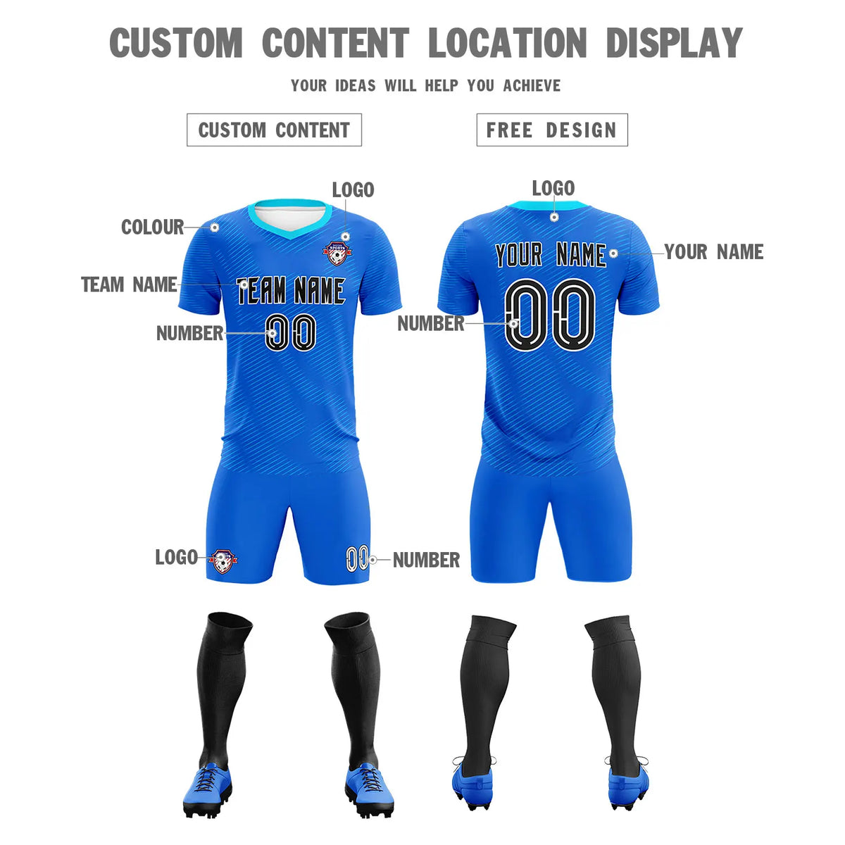 Custom Royal Blue Powder Blue Training Uniform For Men Soccer Sets Jersey