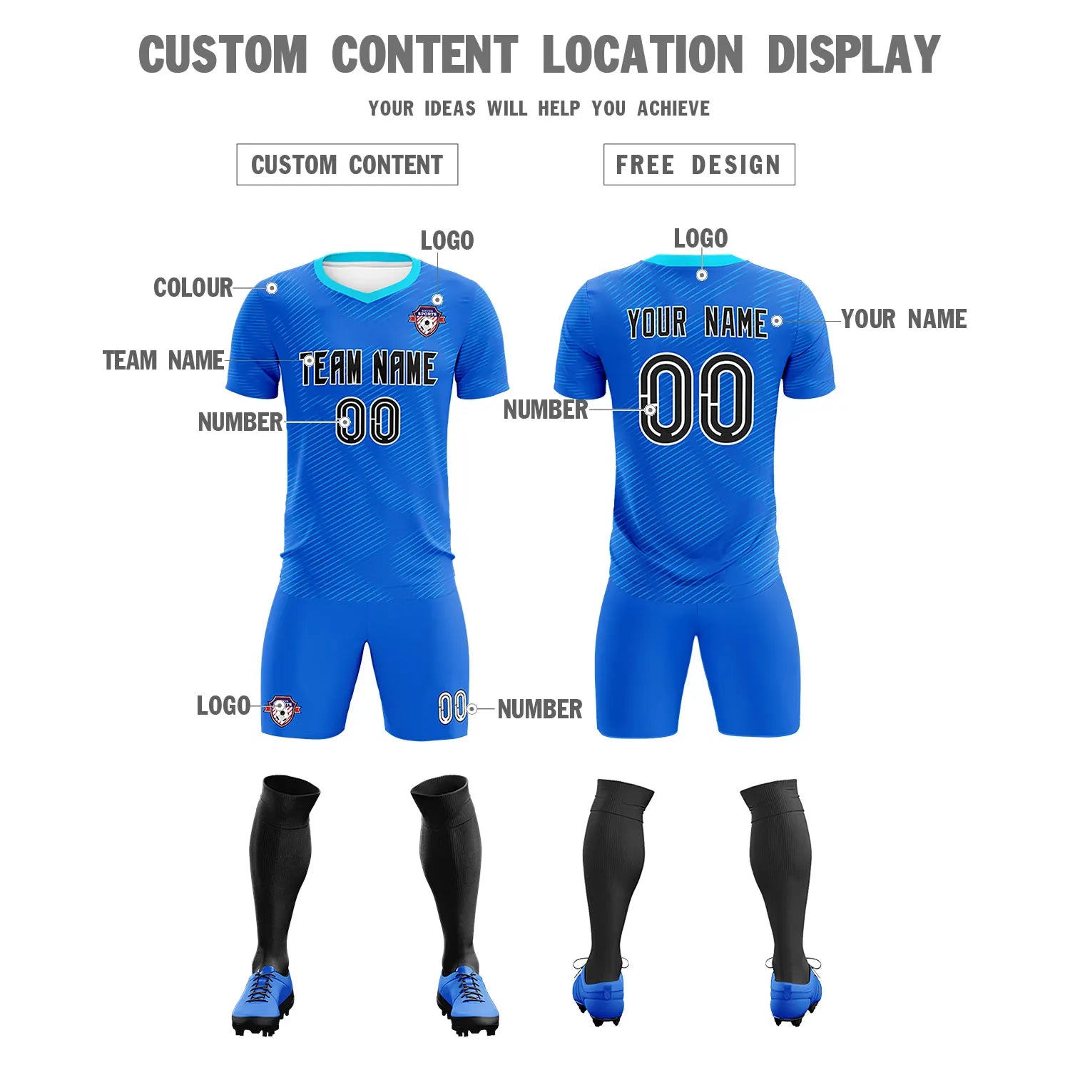 Custom Royal Blue Powder Blue Training Uniform For Men Soccer Sets Jersey