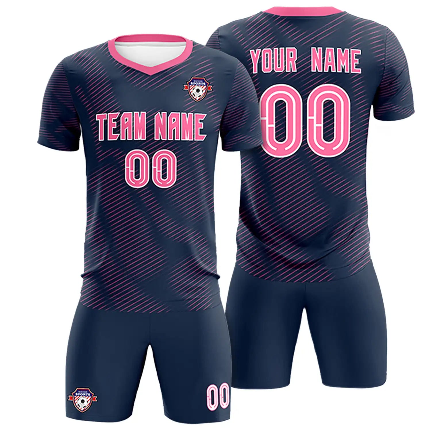Custom Navy Pink Training Uniform For Men Soccer Sets Jersey