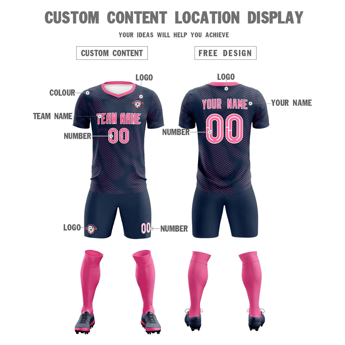 Custom Navy Pink Training Uniform For Men Soccer Sets Jersey