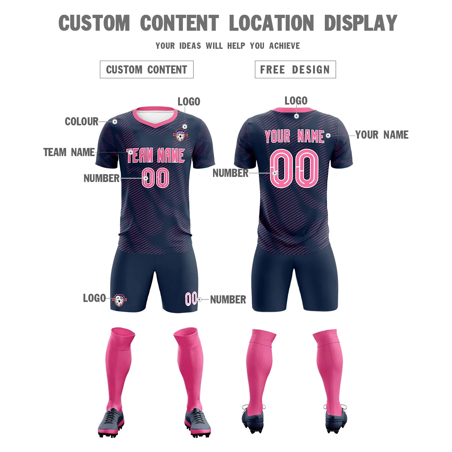 Custom Navy Pink Training Uniform For Men Soccer Sets Jersey