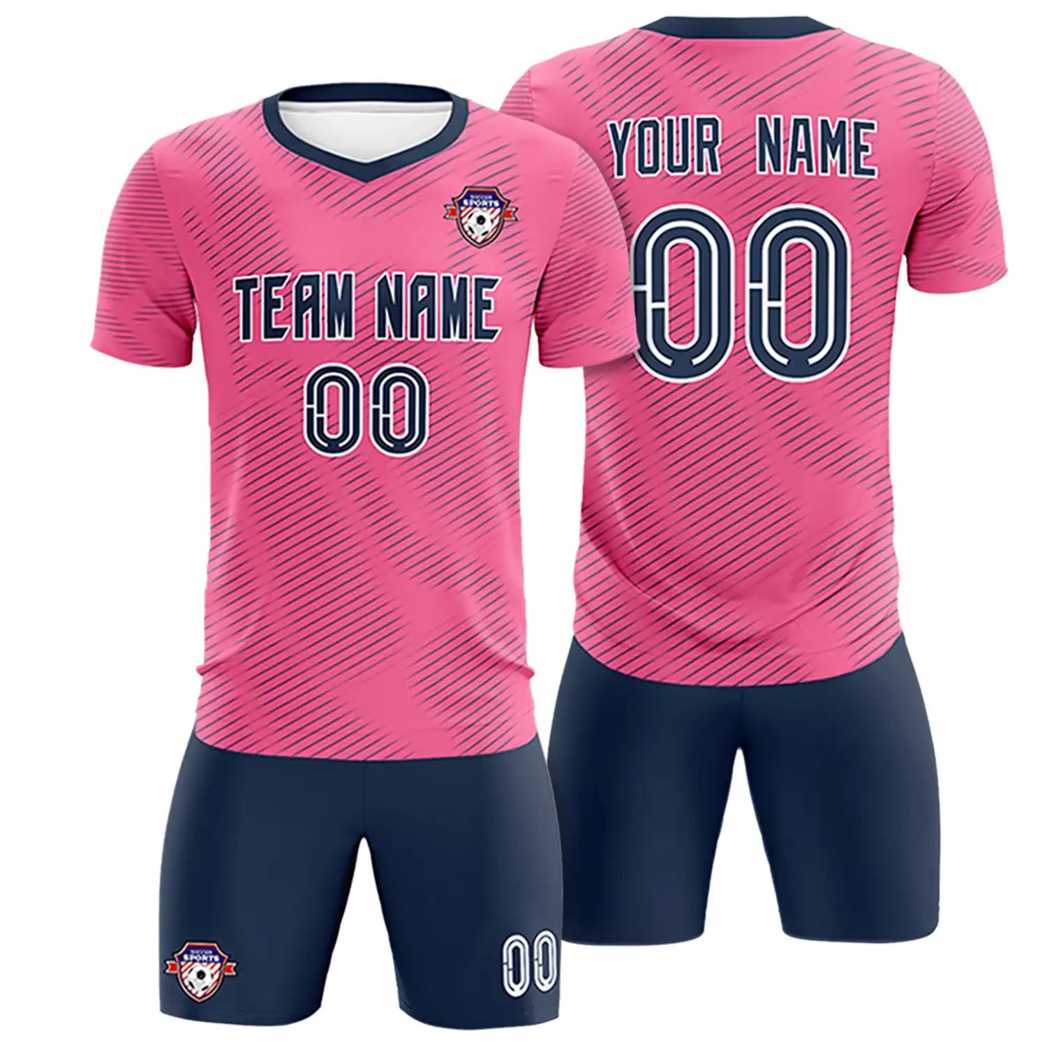 Custom Pink Navy Training Uniform For Men Soccer Sets Jersey