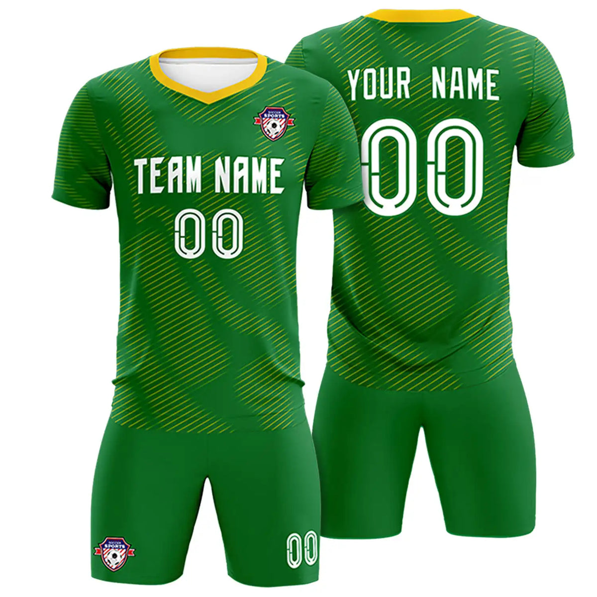 Custom Kelly Green Yellow Training Uniform For Men Soccer Sets Jersey