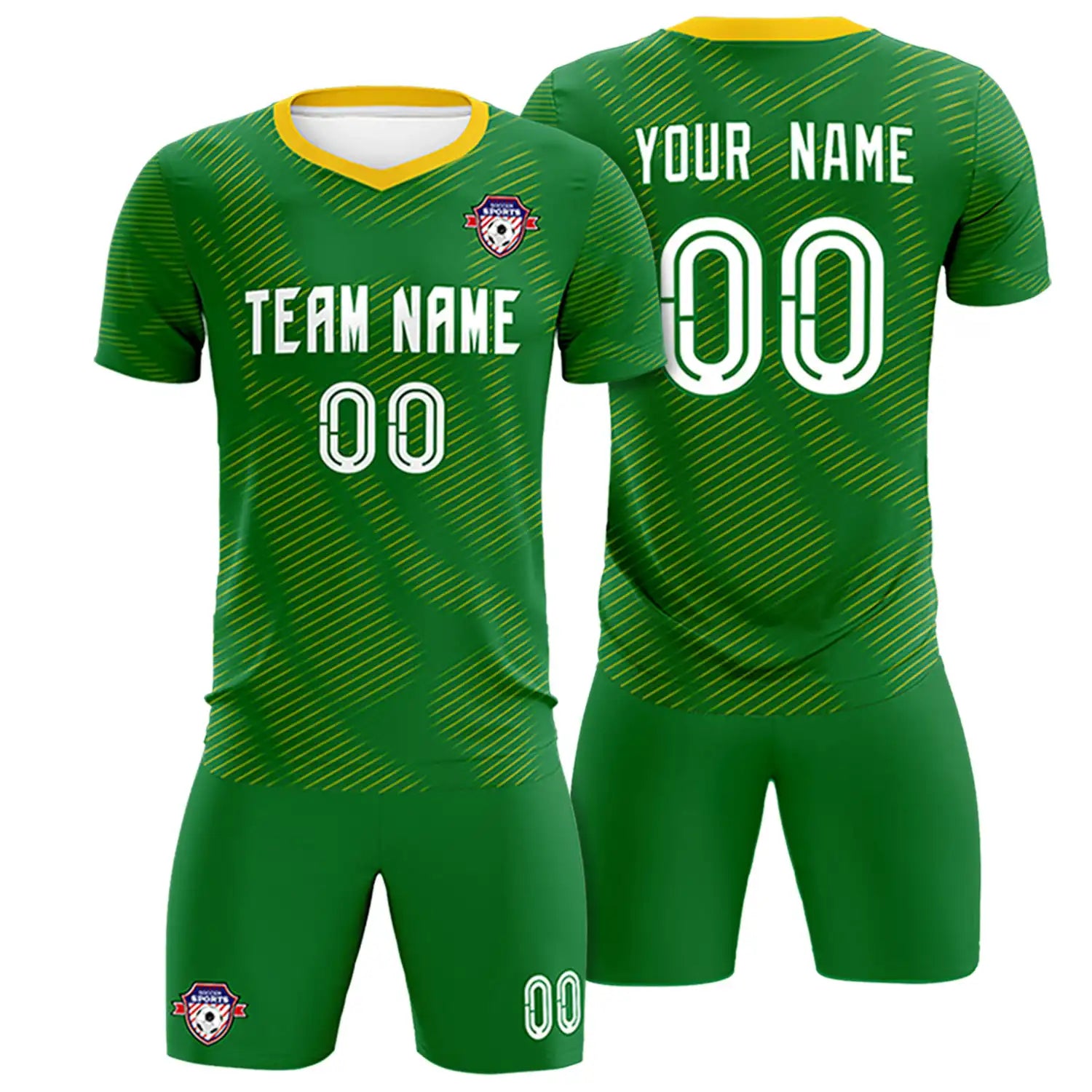 Custom Kelly Green Yellow Training Uniform For Men Soccer Sets Jersey