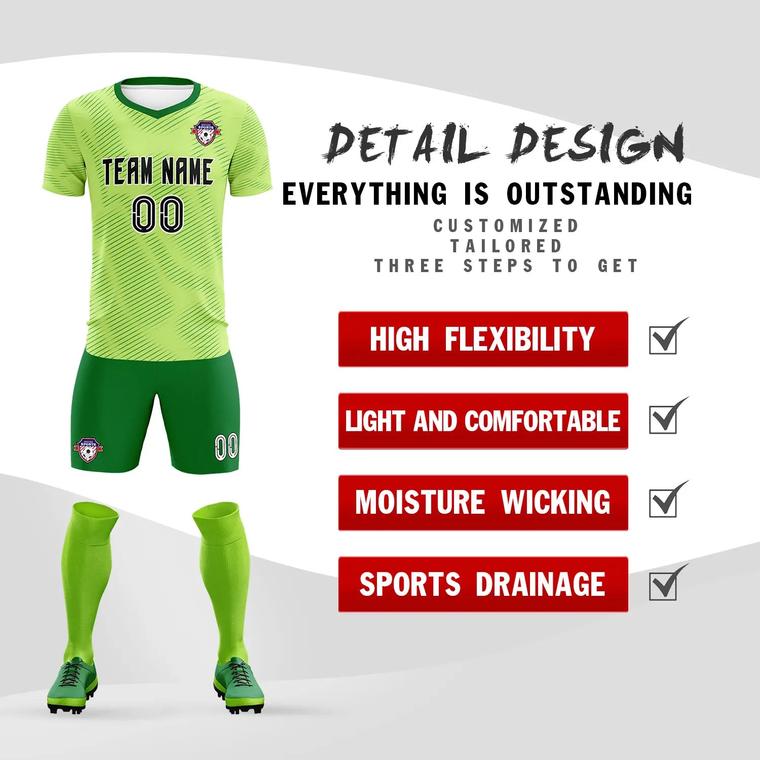 Custom Neon Green Kelly Green Training Uniform For Men Soccer Sets Jersey