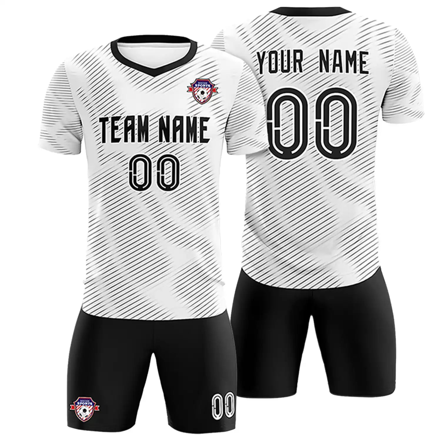Custom White Black Training Uniform For Men Soccer Sets Jersey