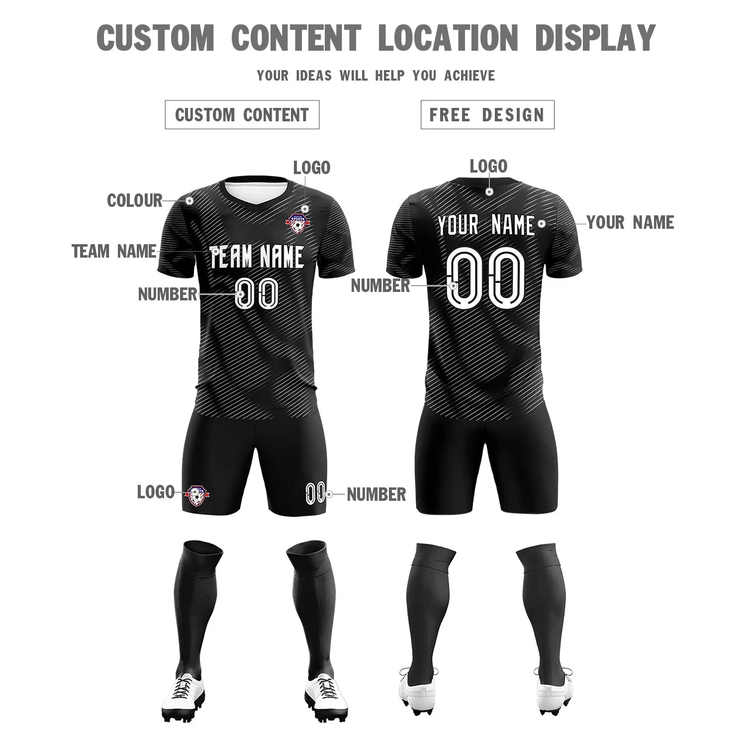 Custom Black White Training Uniform For Men Soccer Sets Jersey