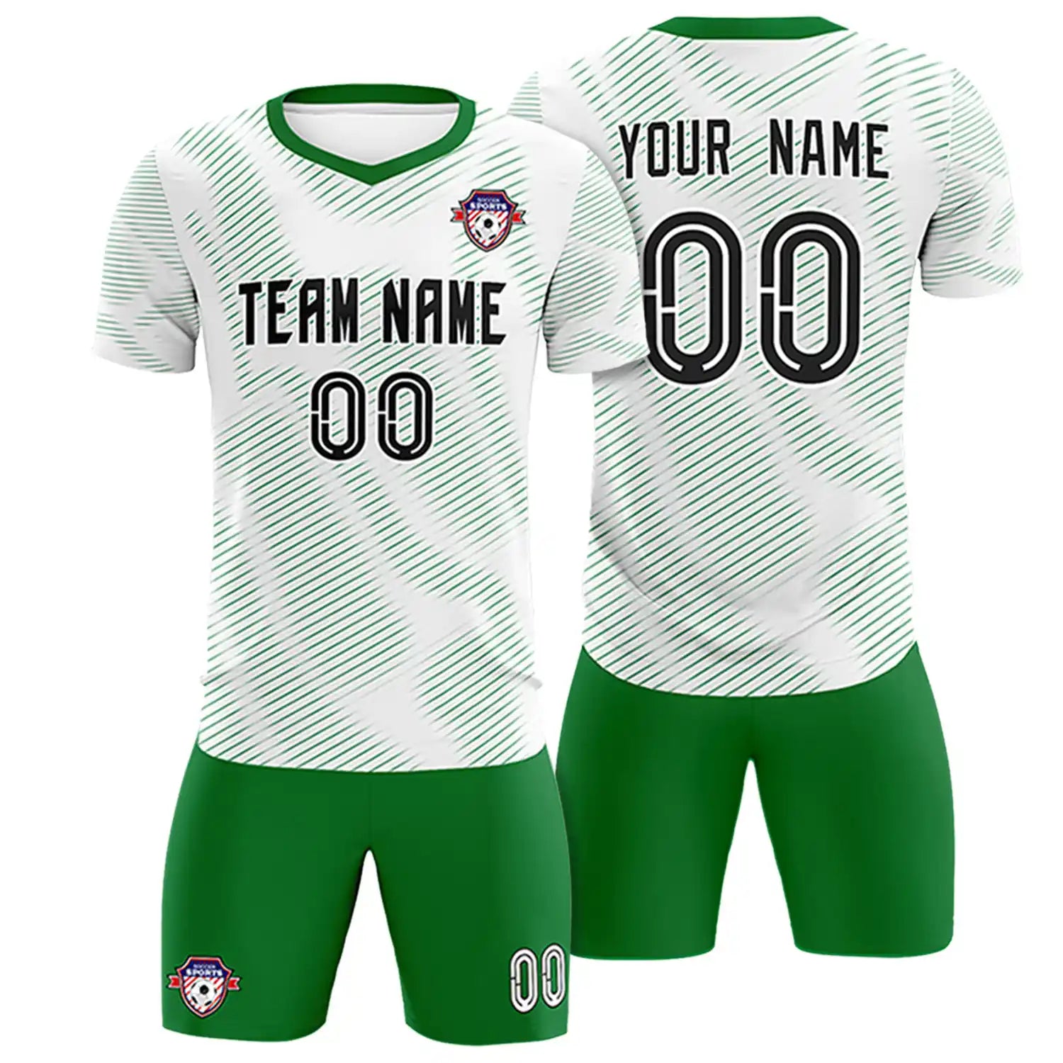 Custom White Kelly Green Training Uniform For Men Soccer Sets Jersey