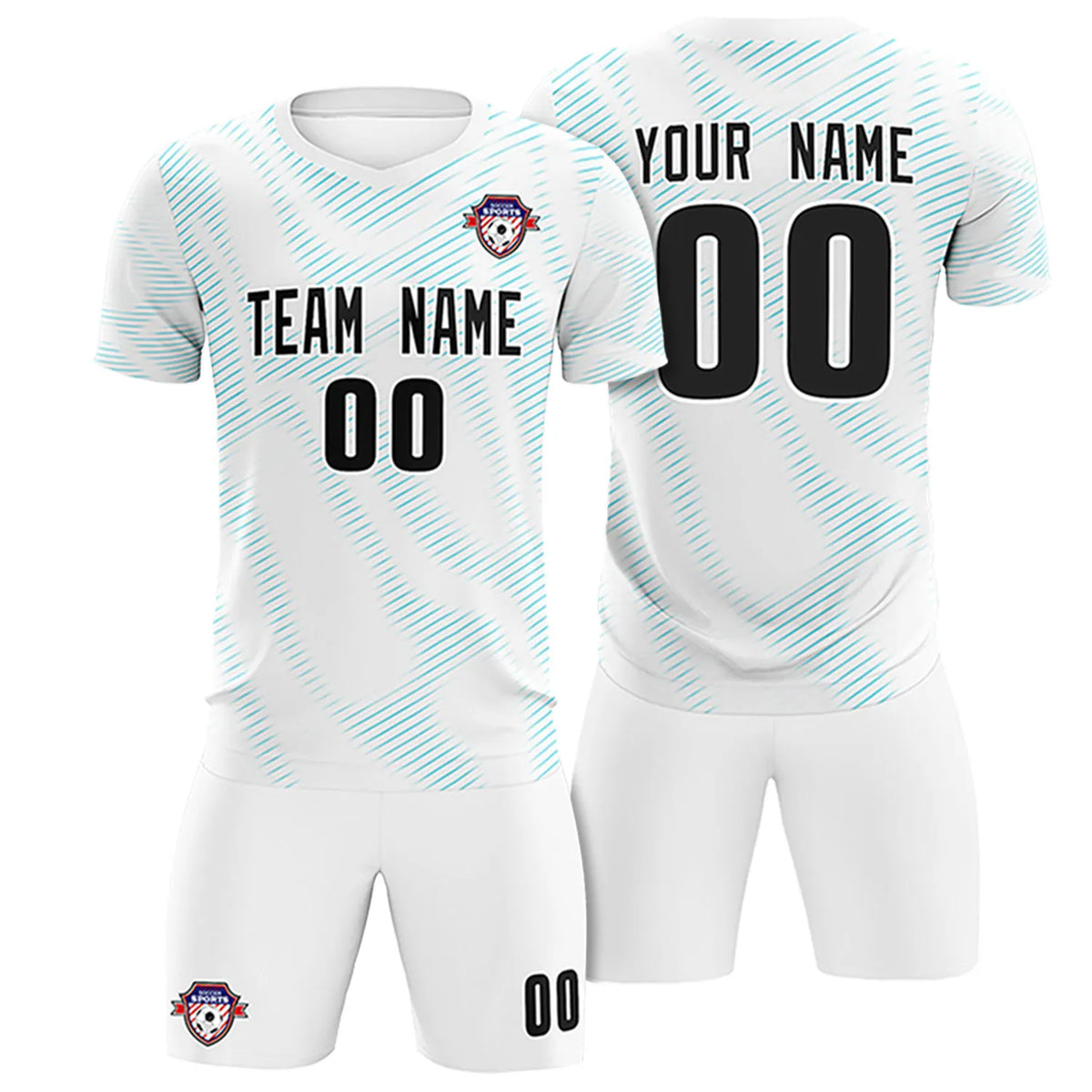 Custom White Sky Blue Training Uniform For Men Soccer Sets Jersey