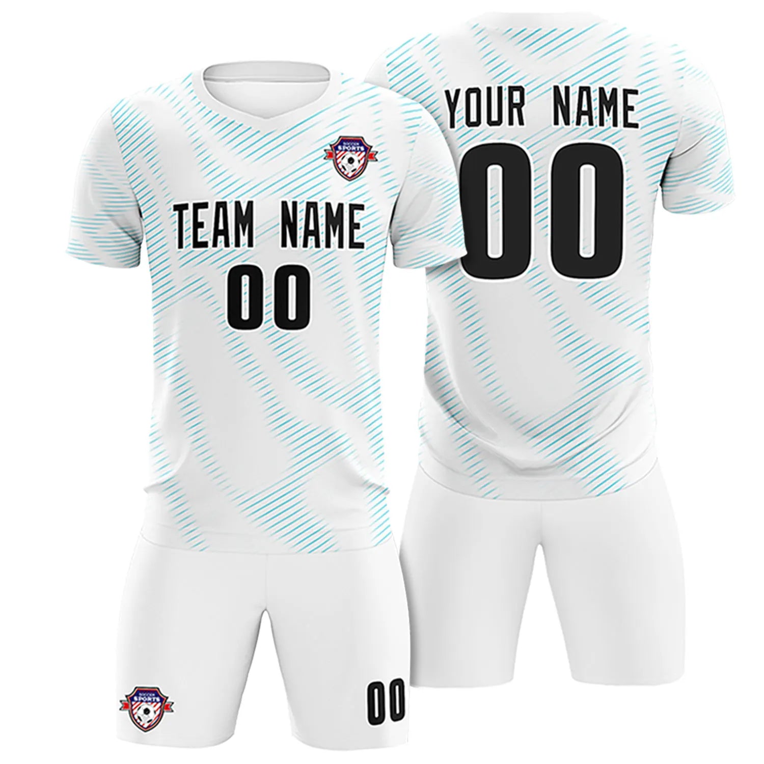 Custom White Sky Blue Training Uniform For Men Soccer Sets Jersey