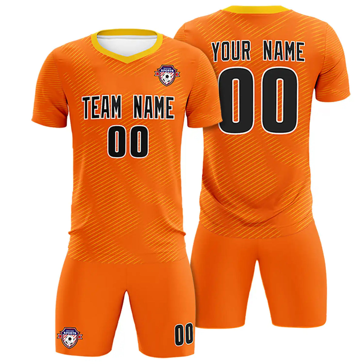 Custom Orange Yellow Training Uniform For Men Soccer Sets Jersey