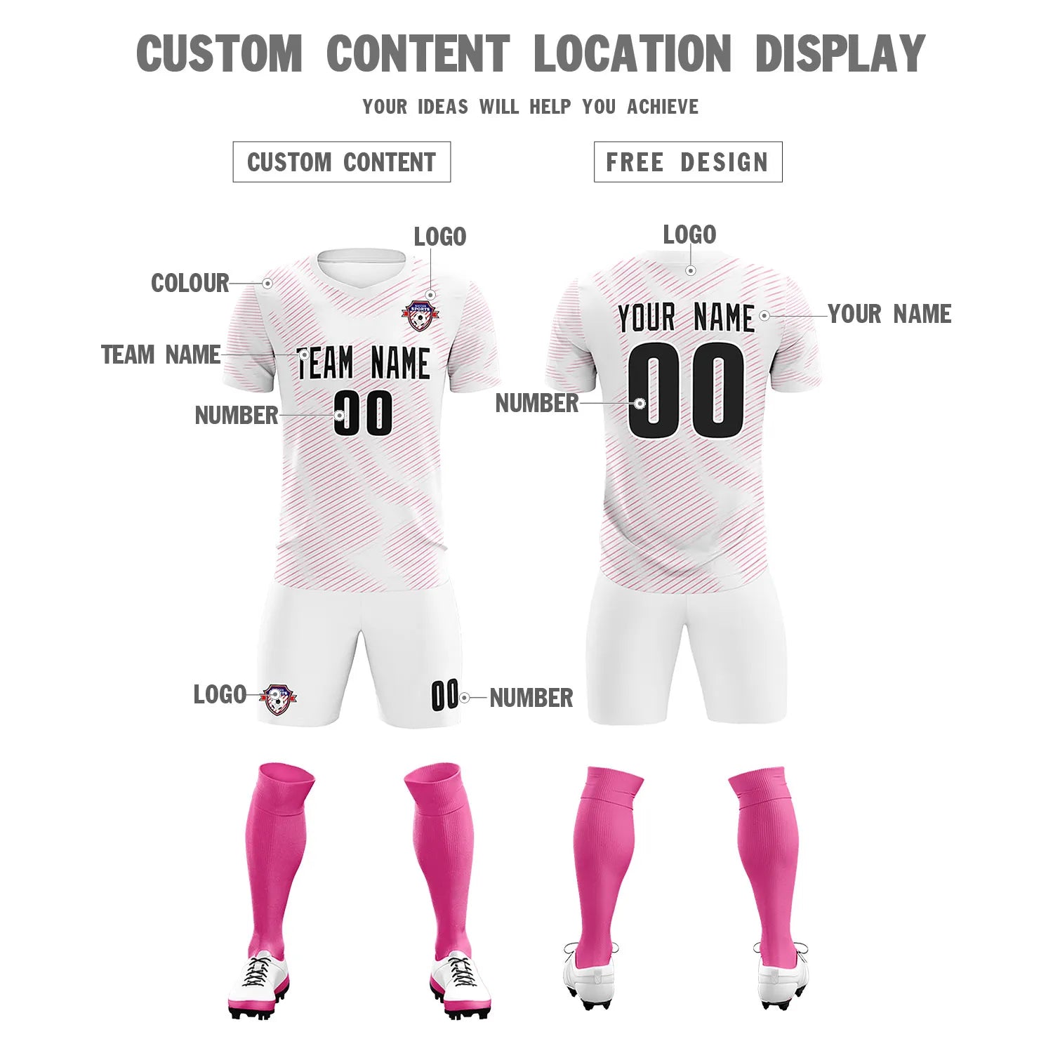 Custom White Pink Training Uniform For Men Soccer Sets Jersey