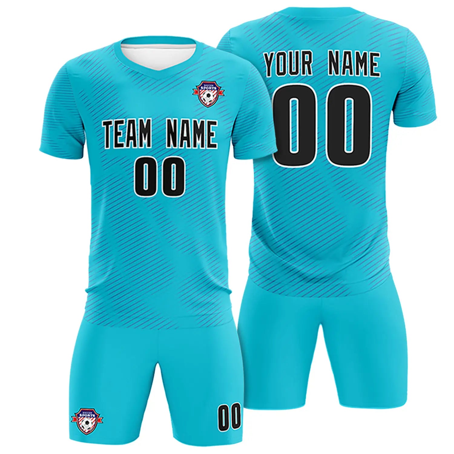 Custom Sky Blue Royal Blue Training Uniform For Men Soccer Sets Jersey