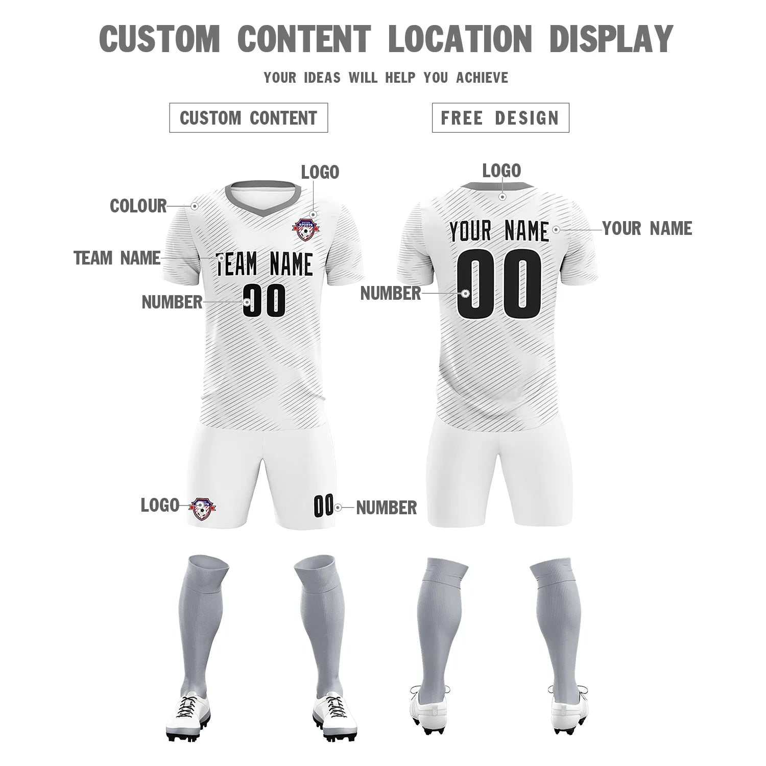 Custom White Gray Training Uniform For Men Soccer Sets Jersey