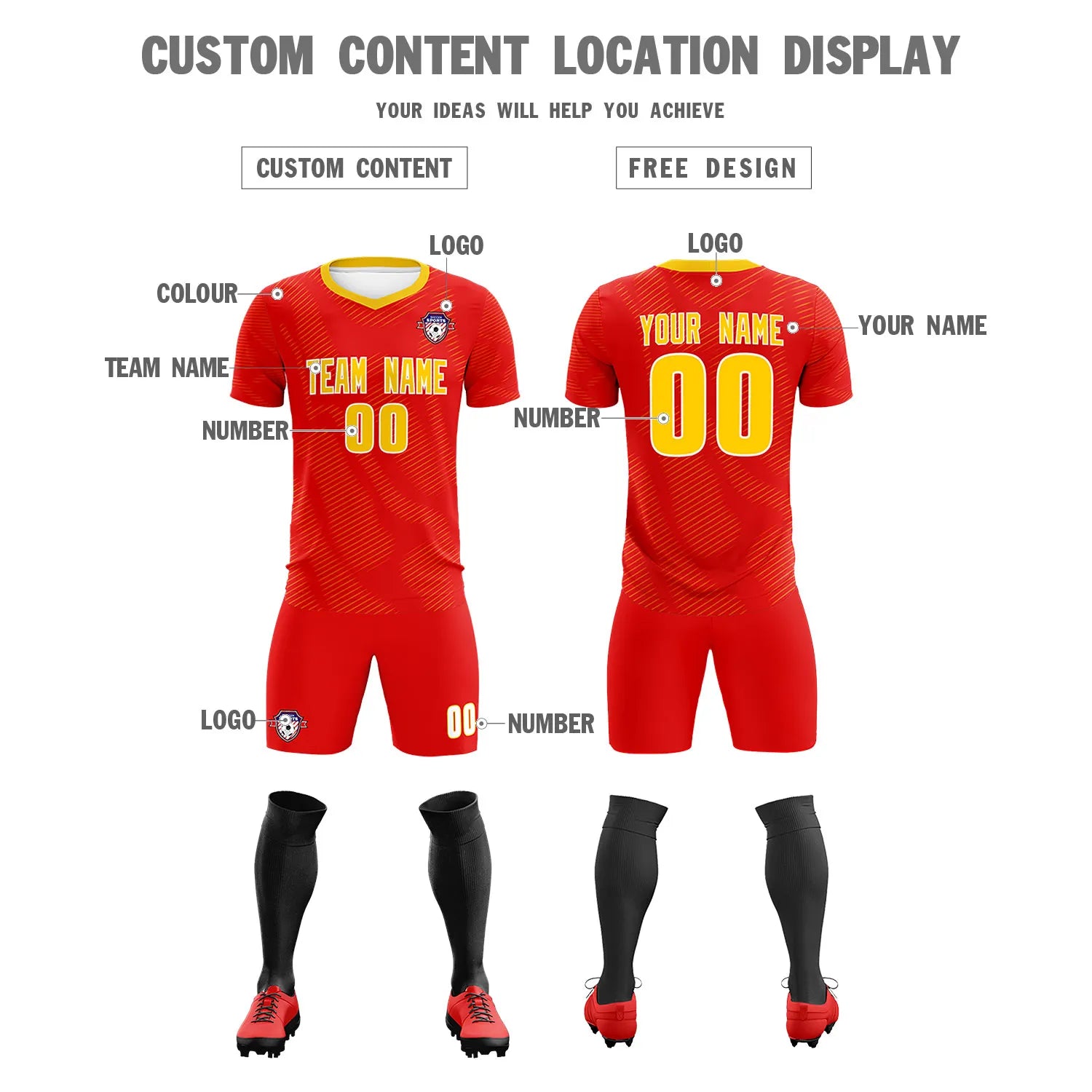 Custom Red Yellow Training Uniform For Men Soccer Sets Jersey