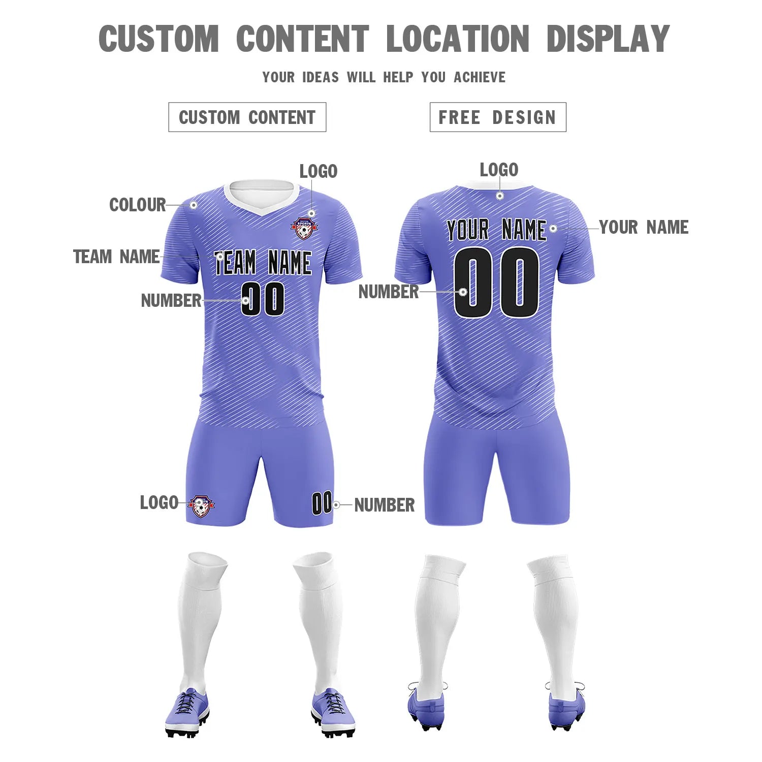 Custom Light Purple White Training Uniform For Men Soccer Sets Jersey