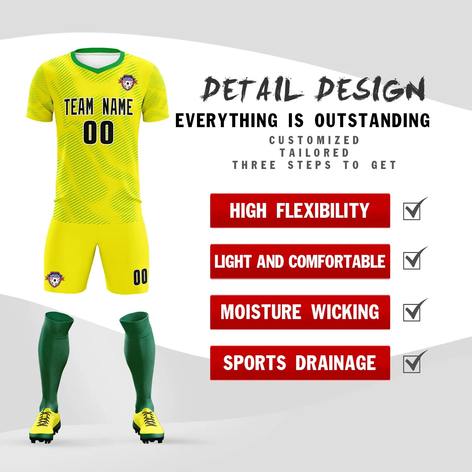 Custom Yellow Kelly Green Training Uniform For Men Soccer Sets Jersey