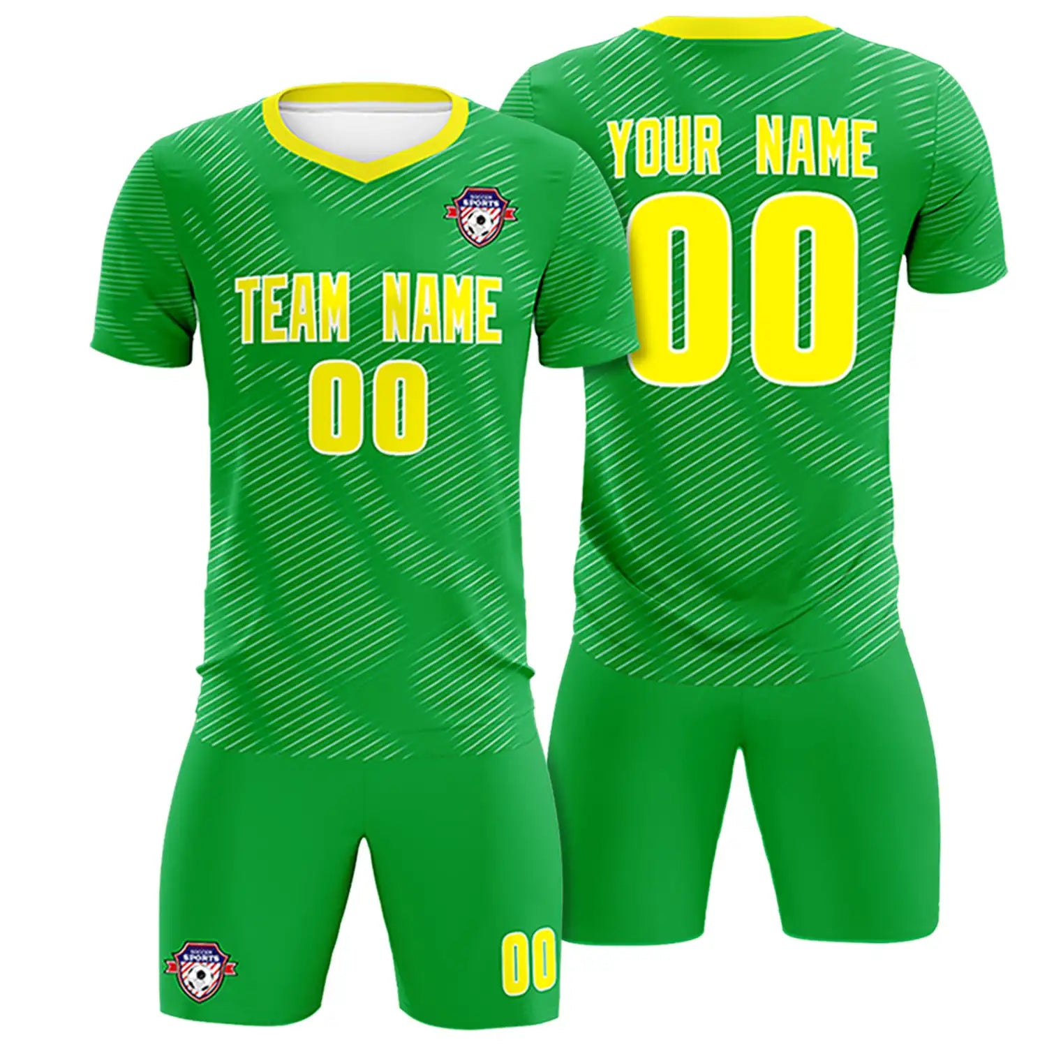 Custom Kelly Green Yellow Training Uniform For Men Soccer Sets Jersey