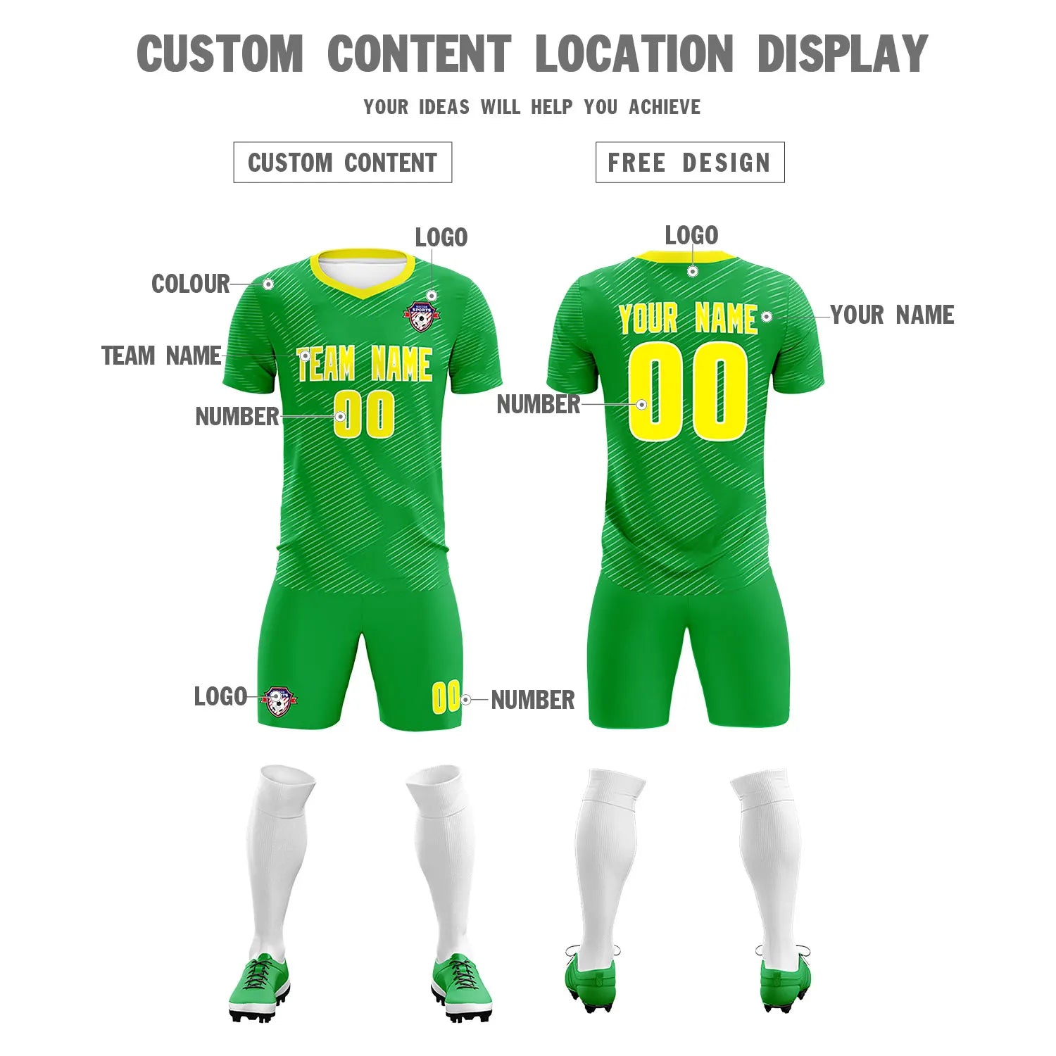 Custom Kelly Green Yellow Training Uniform For Men Soccer Sets Jersey