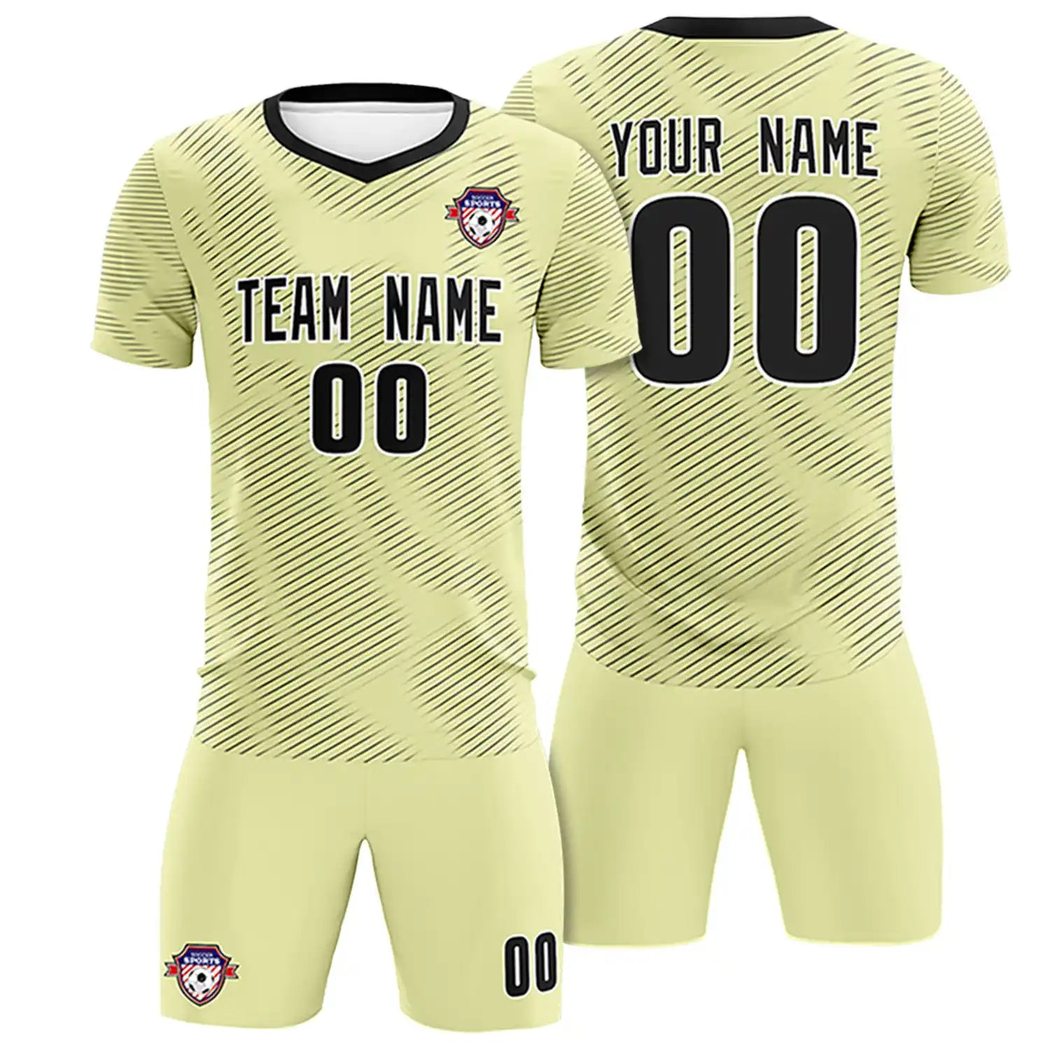 Custom Cream Black Training Uniform For Men Soccer Sets Jersey