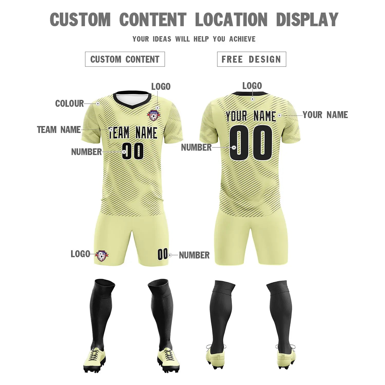 Custom Cream Black Training Uniform For Men Soccer Sets Jersey