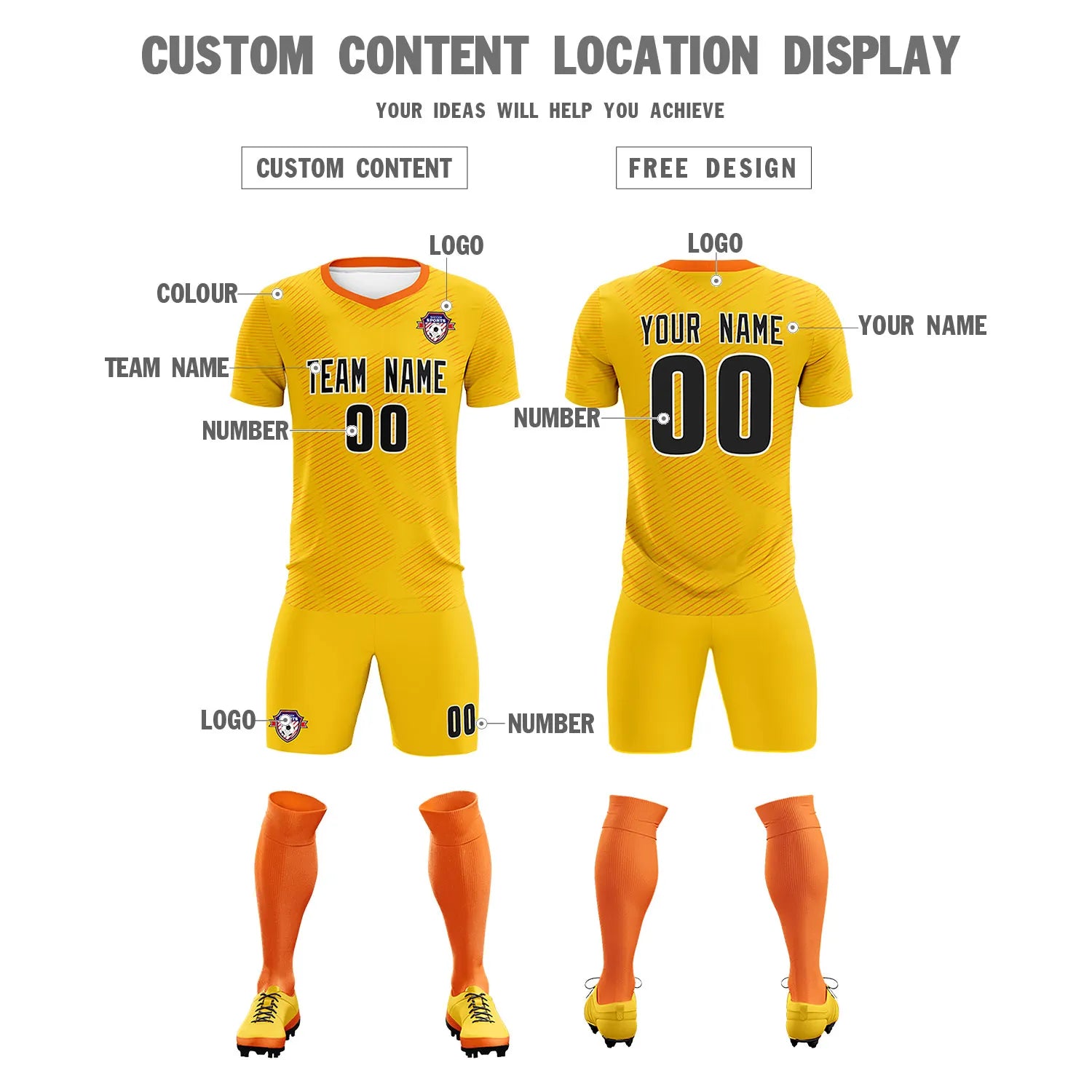 Custom Yellow Orange Training Uniform For Men Soccer Sets Jersey