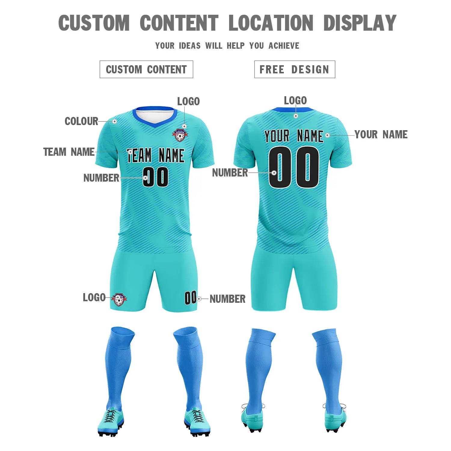 Custom Aqua Powder Blue Training Uniform For Men Soccer Sets Jersey