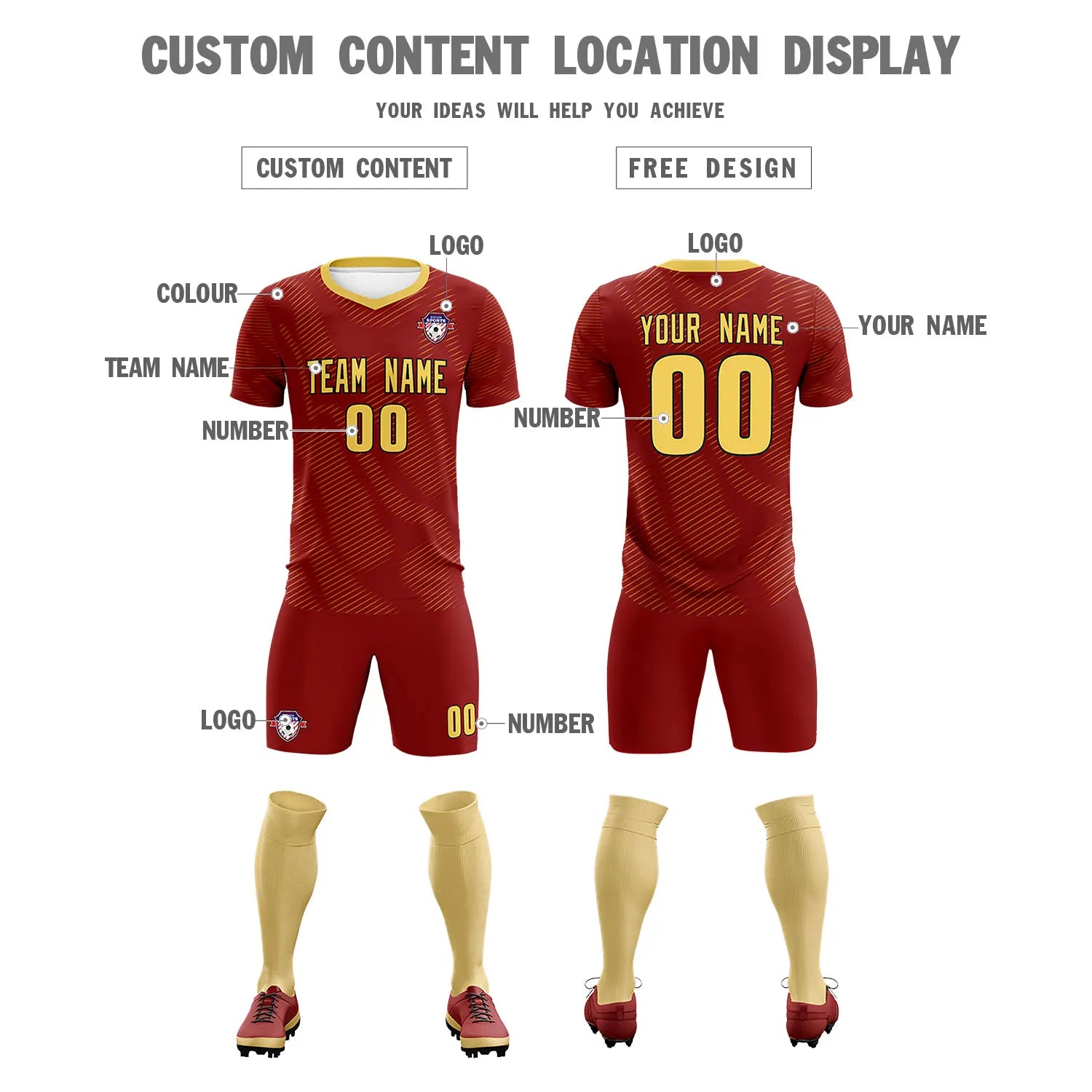 Custom Crimson Khaki Training Uniform For Men Soccer Sets Jersey