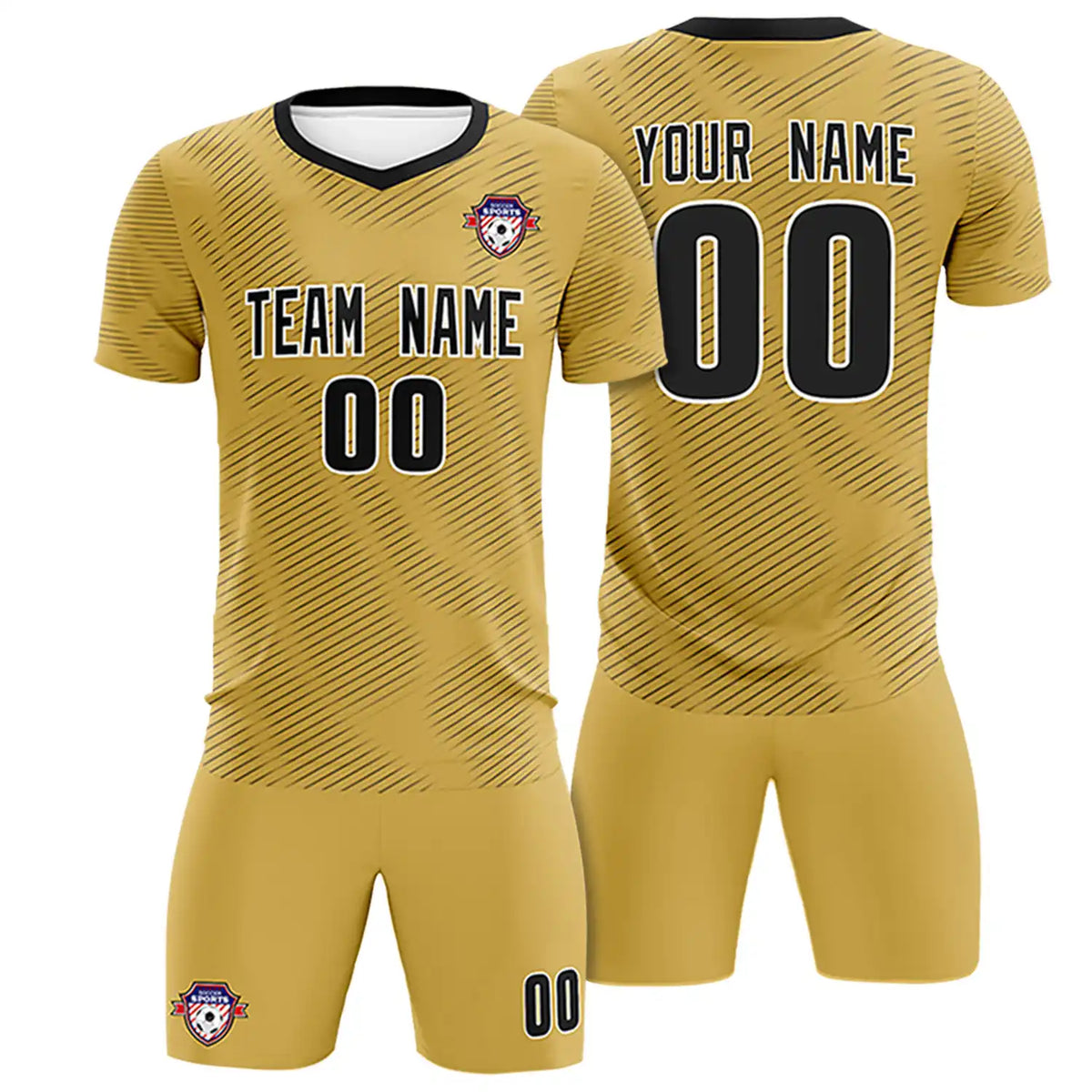 Custom Old Gold Black Training Uniform For Men Soccer Sets Jersey