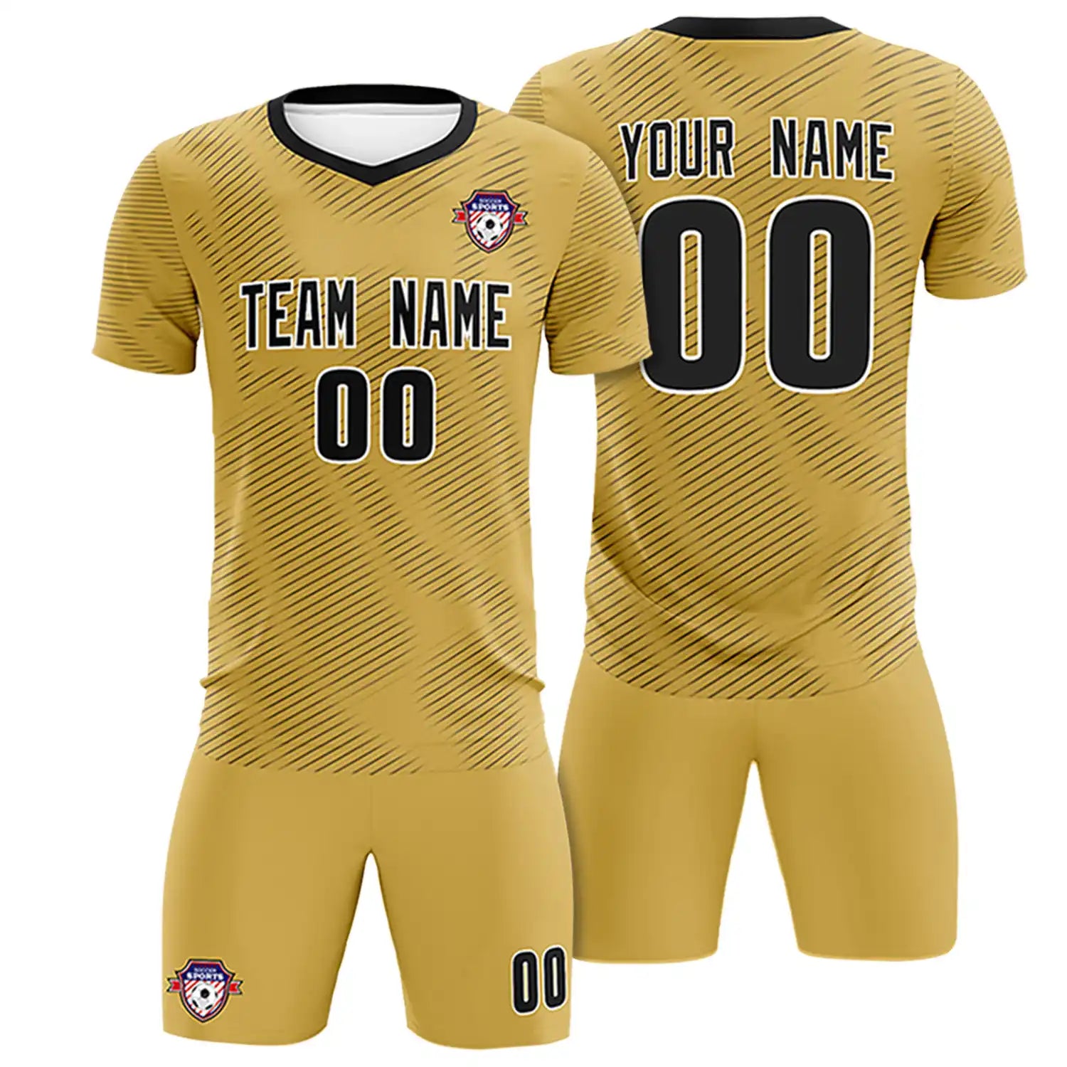 Custom Old Gold Black Training Uniform For Men Soccer Sets Jersey