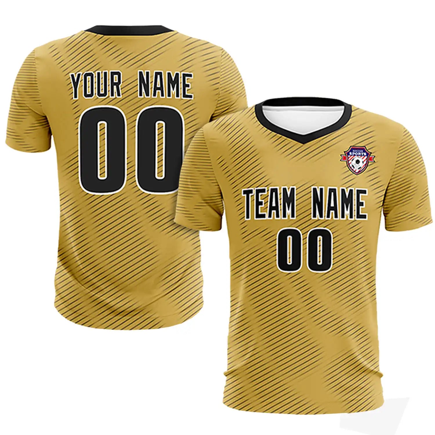 Custom Old Gold Black Training Uniform For Men Soccer Sets Jersey