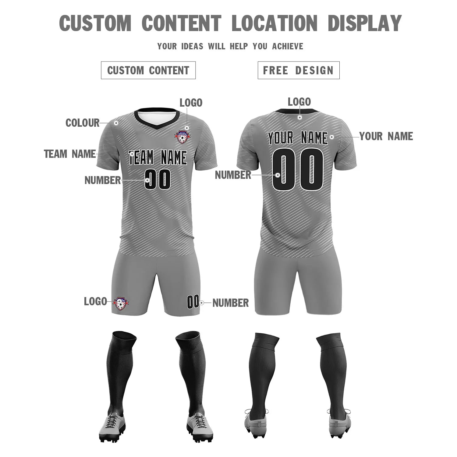 Custom Gray White Training Uniform For Men Soccer Sets Jersey